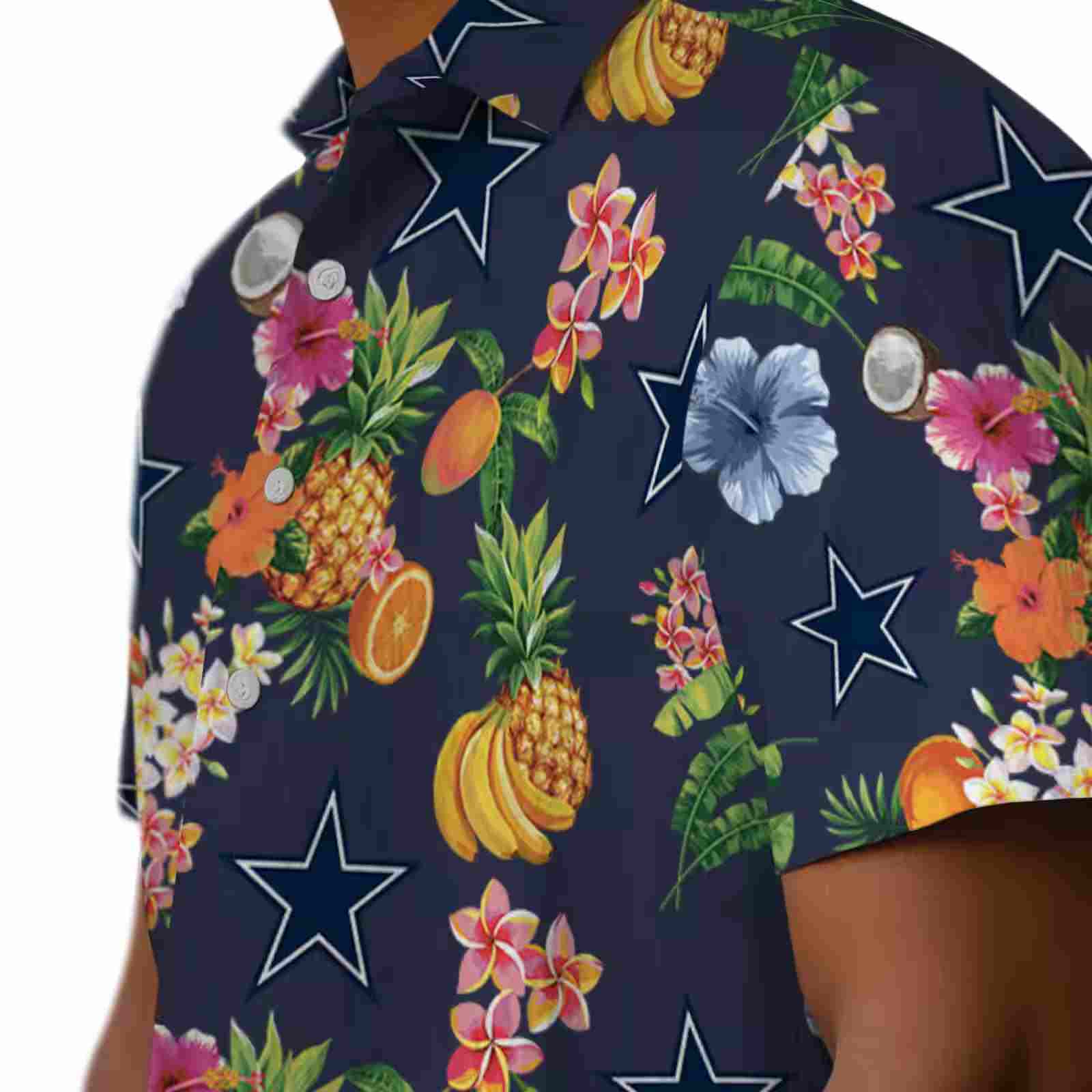 dallas cowboys hibiscus and fruit navy blue hawaiian shirt trendy