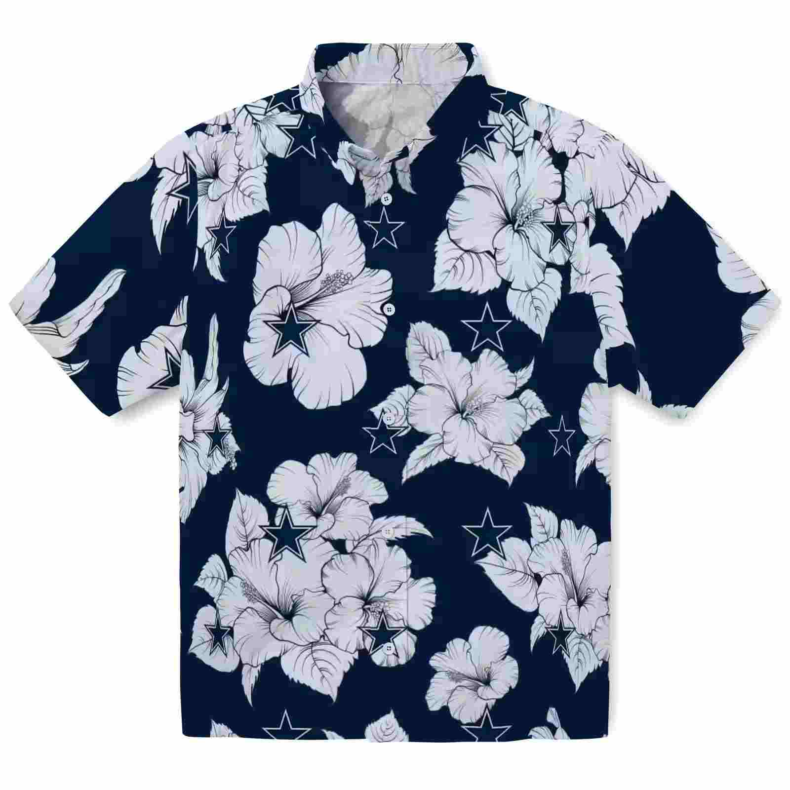 Dallas Cowboys Hibiscus Blooms Blue White Hawaiian Shirt