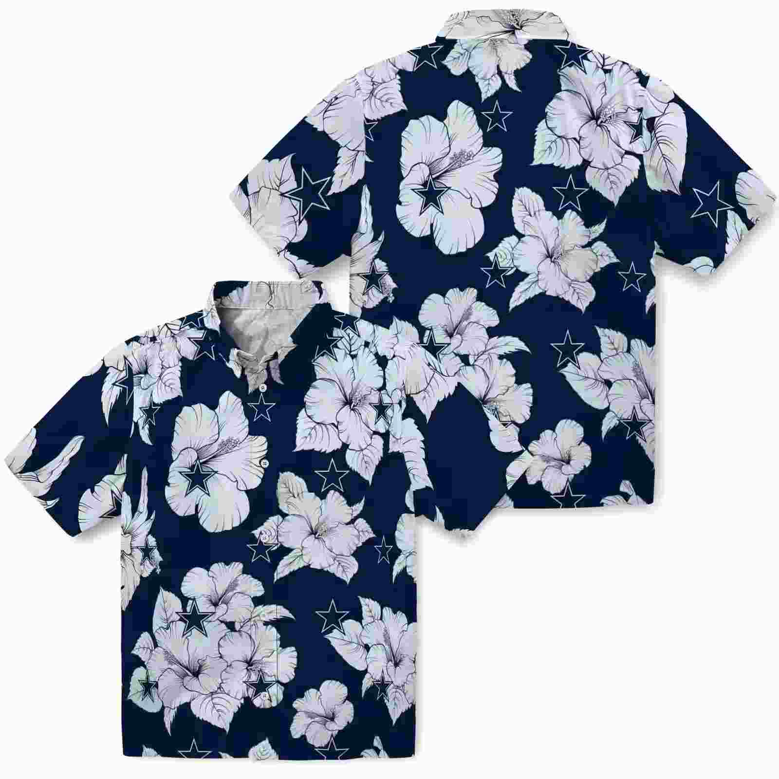 dallas cowboys hibiscus blooms blue white hawaiian shirt high quality