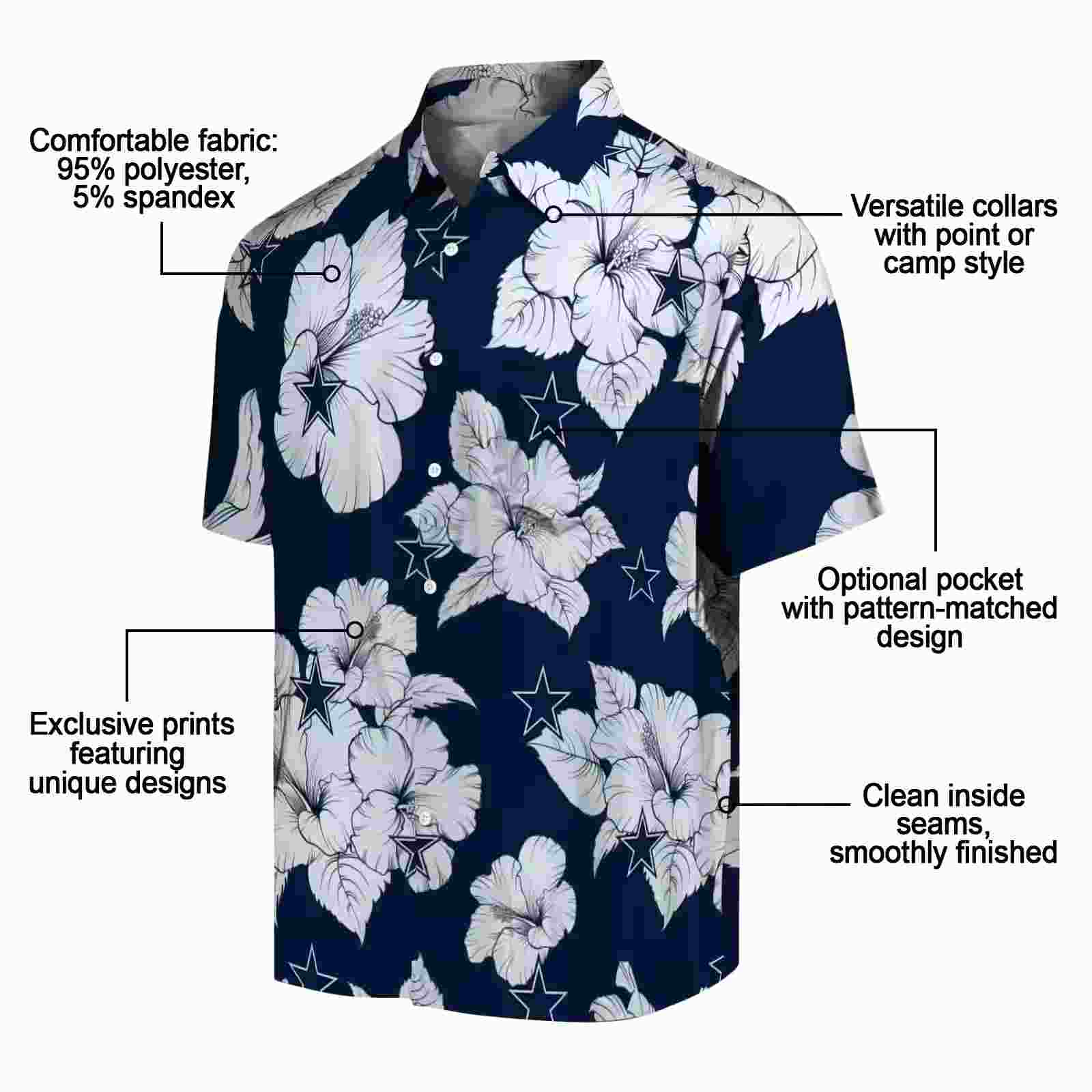 dallas cowboys hibiscus blooms blue white hawaiian shirt new arrival