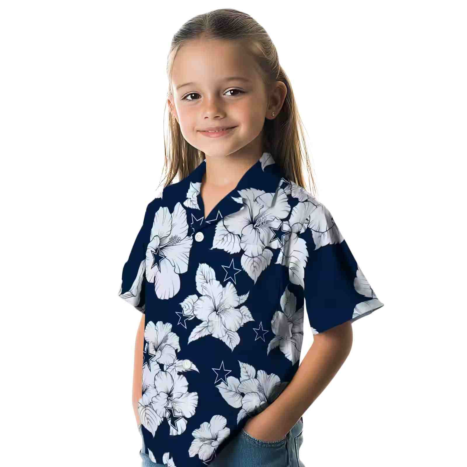 dallas cowboys hibiscus blooms blue white hawaiian shirt premium grade