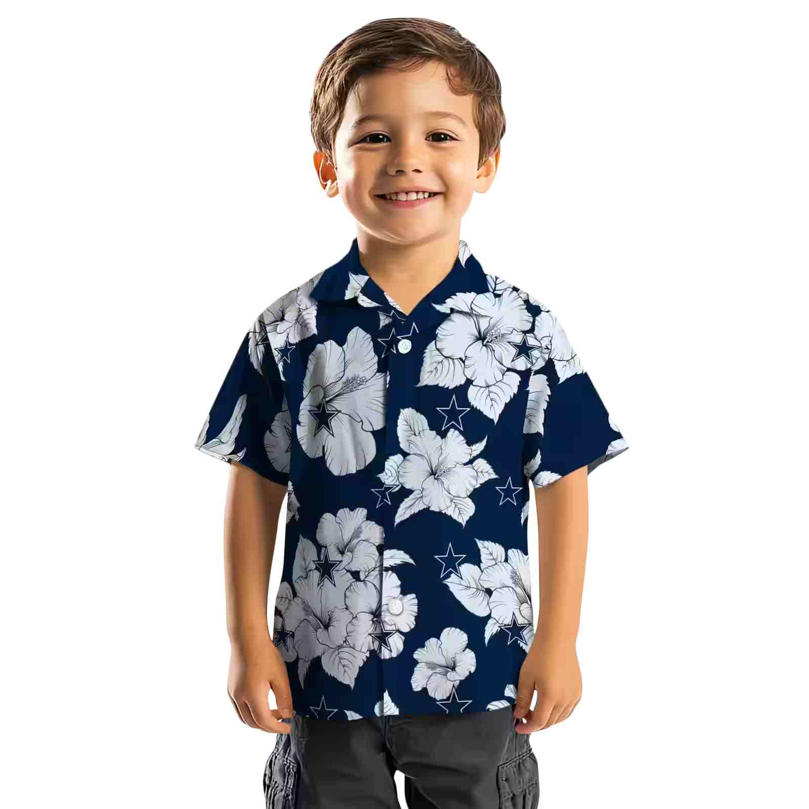 dallas cowboys hibiscus blooms blue white hawaiian shirt top rated