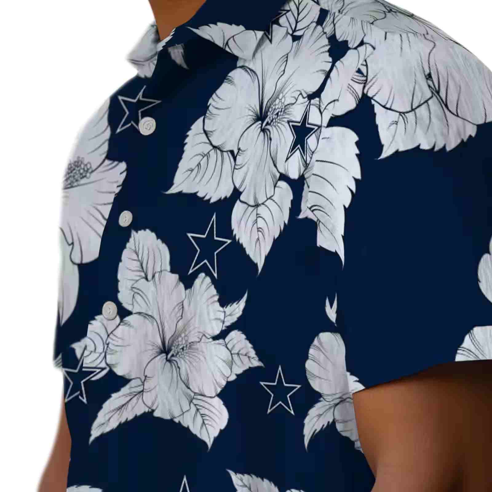 dallas cowboys hibiscus blooms blue white hawaiian shirt trendy