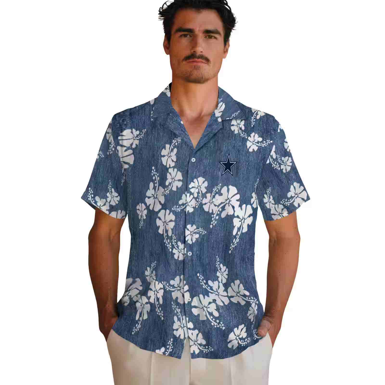 dallas cowboys hibiscus clusters blue hawaiian shirt fashion forward