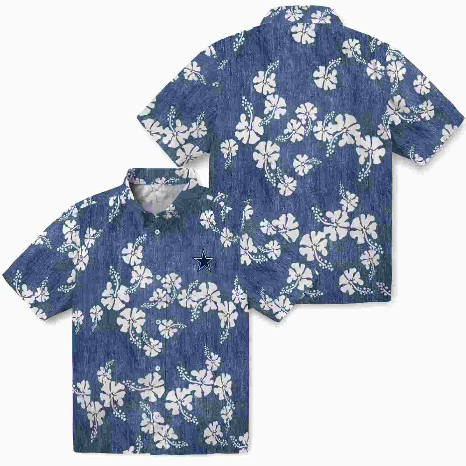 dallas cowboys hibiscus clusters blue hawaiian shirt high quality