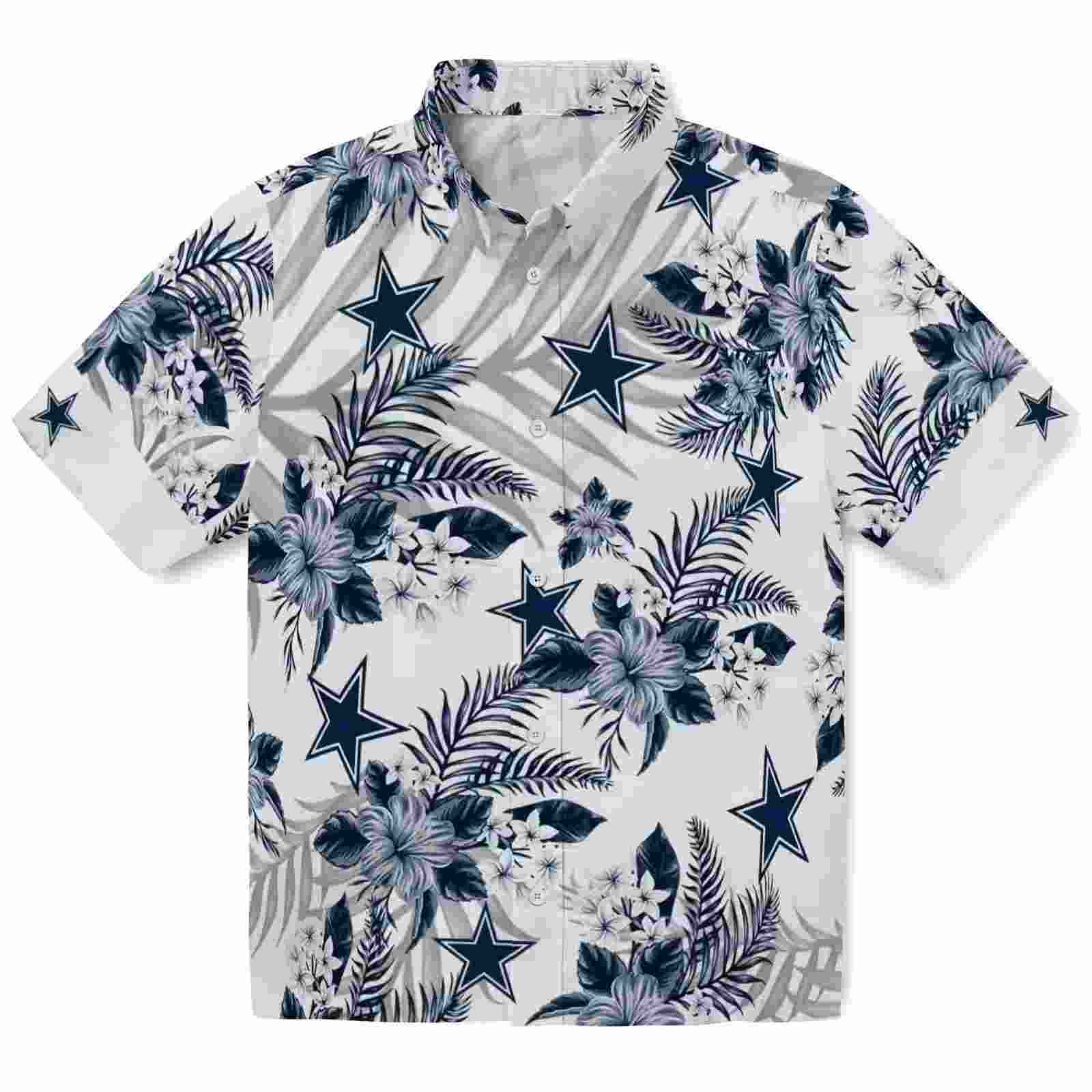 Dallas Cowboys Hibiscus Palm Leaves Blue White Hawaiian Shirt