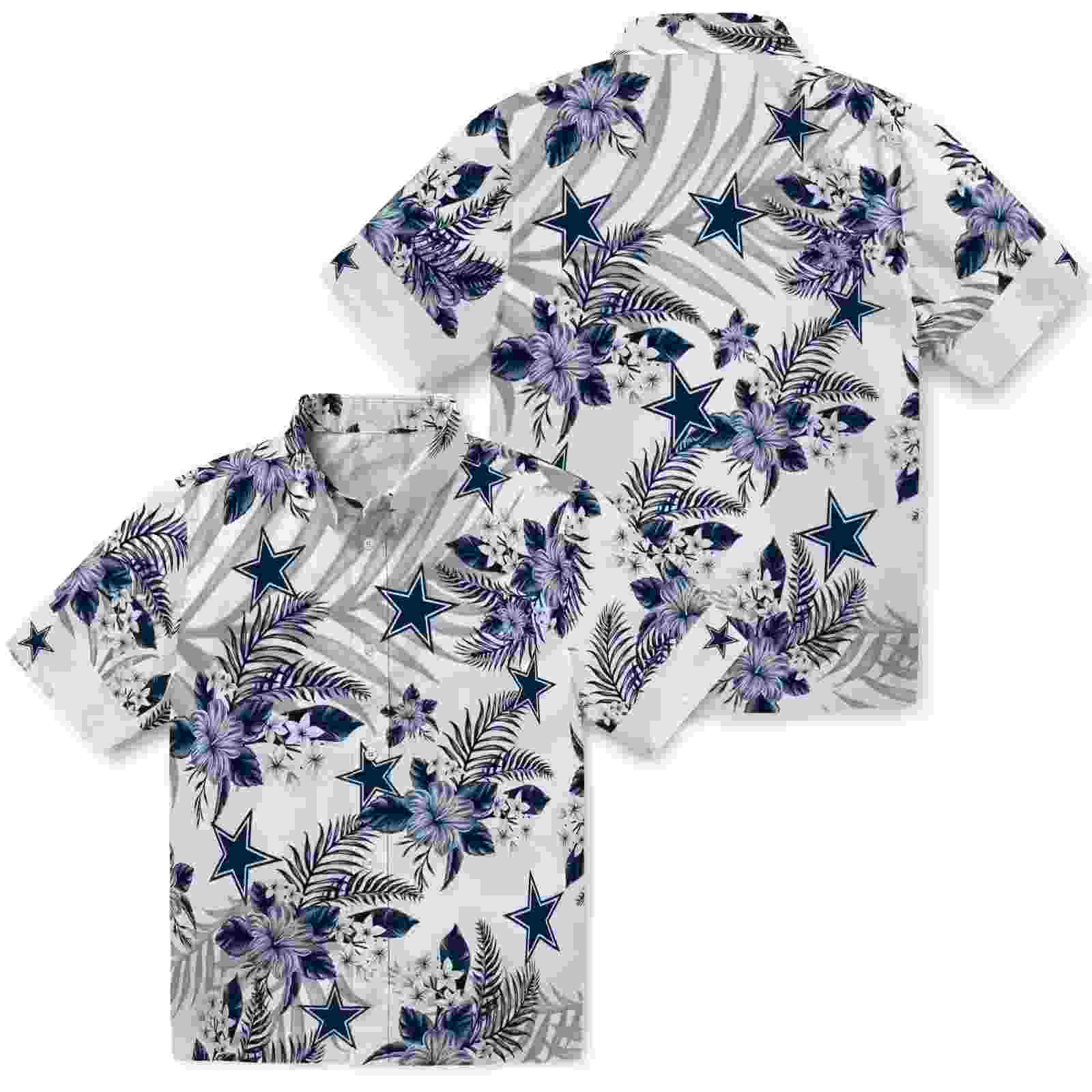 dallas cowboys hibiscus palm leaves blue white hawaiian shirt high quality