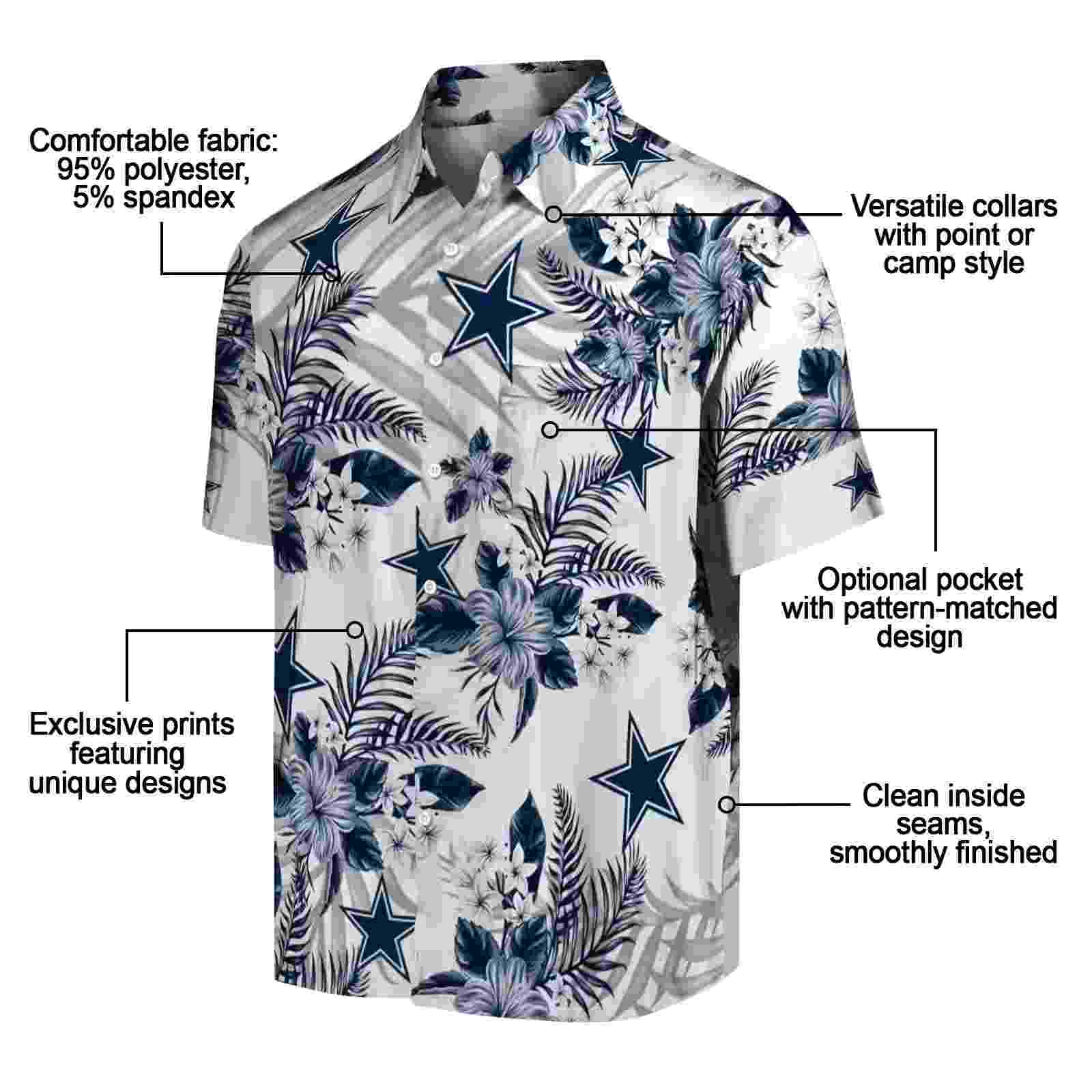 dallas cowboys hibiscus palm leaves blue white hawaiian shirt new arrival