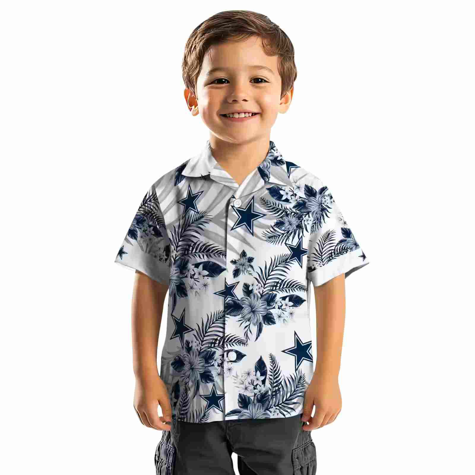 dallas cowboys hibiscus palm leaves blue white hawaiian shirt top rated