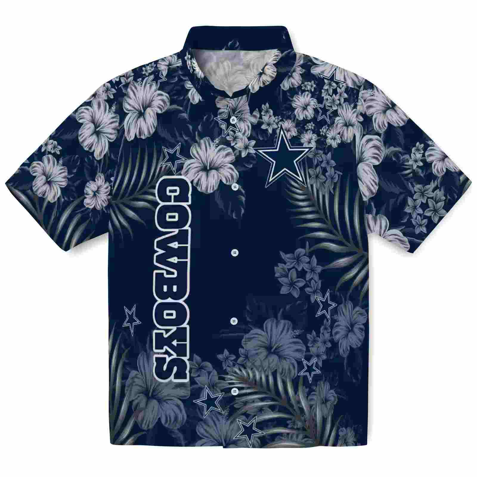 Dallas Cowboys Hibiscus Print Blue Hawaiian Shirt