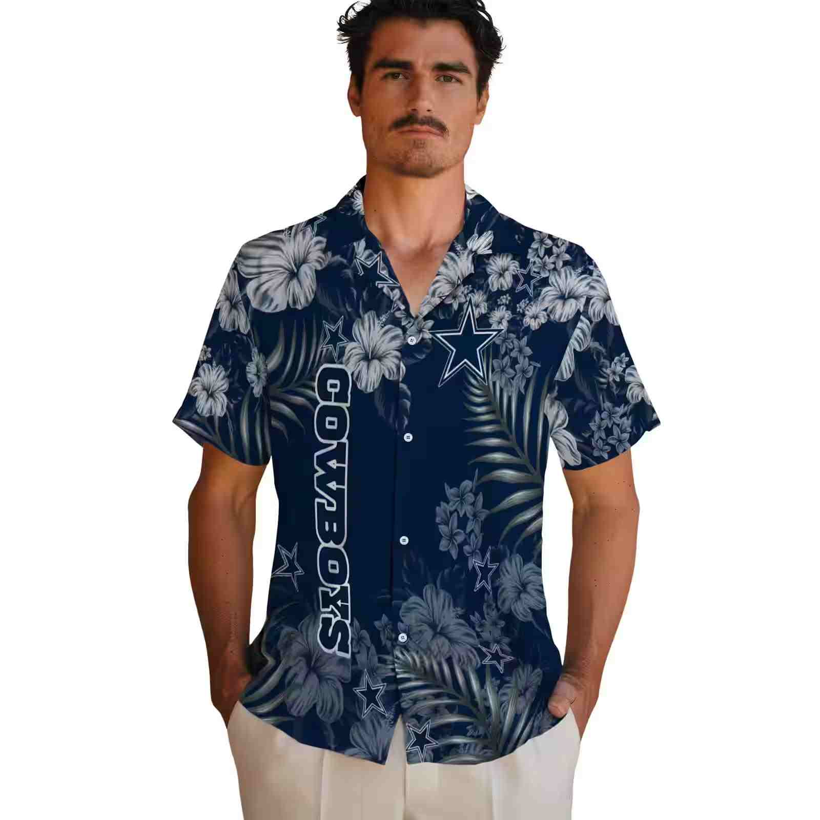 dallas cowboys hibiscus print blue hawaiian shirt fashion forward