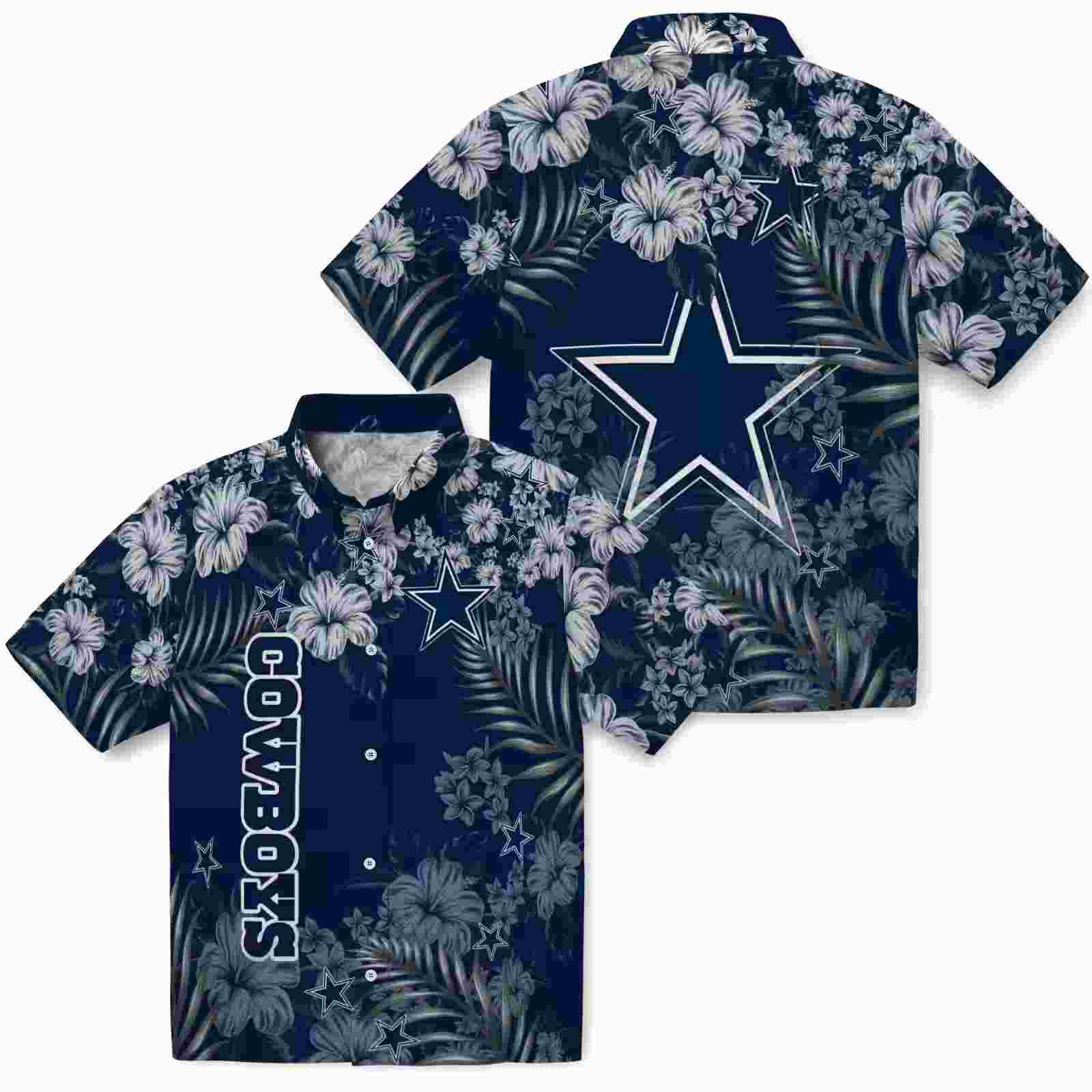 dallas cowboys hibiscus print blue hawaiian shirt high quality