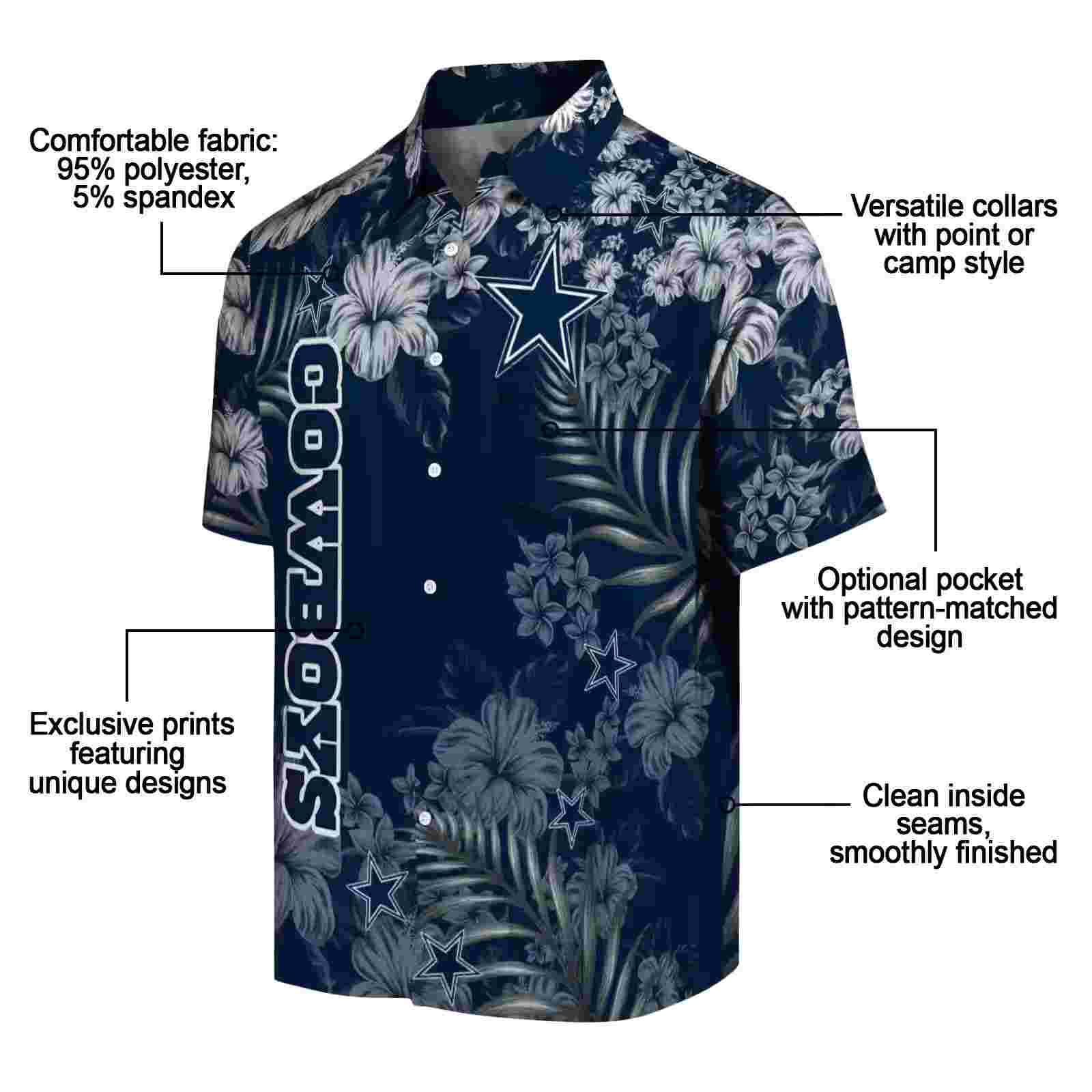 dallas cowboys hibiscus print blue hawaiian shirt new arrival