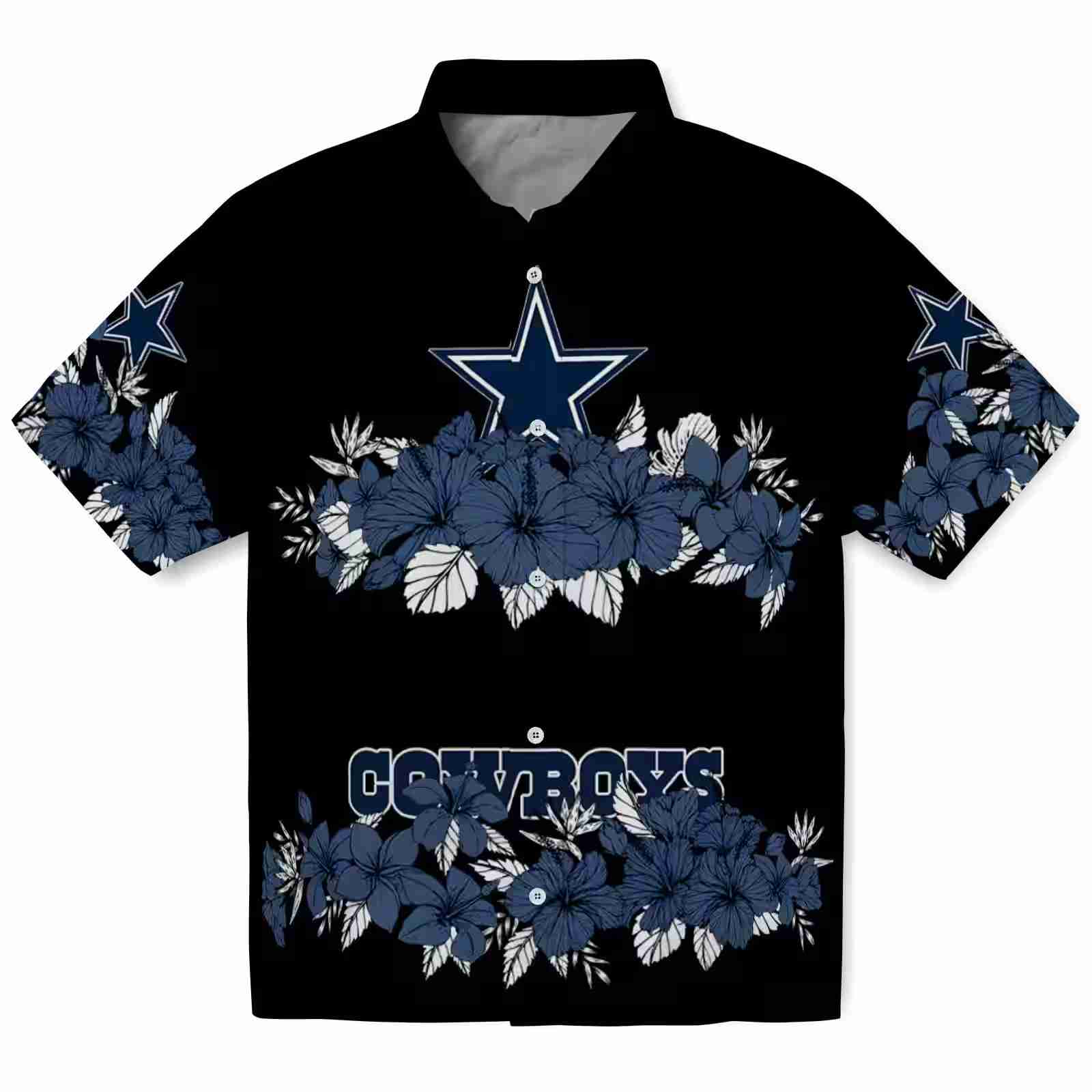 Dallas Cowboys Hibiscus Stripe Blue Black Hawaiian Shirt