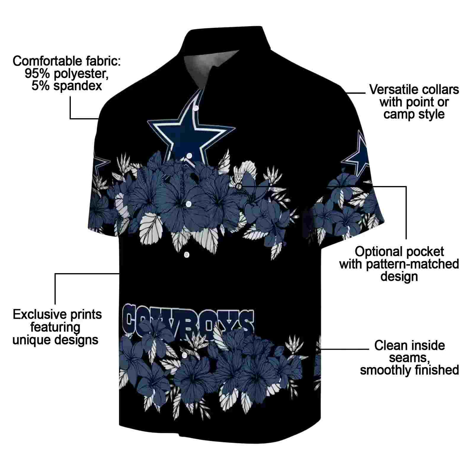 dallas cowboys hibiscus stripe blue black hawaiian shirt new arrival