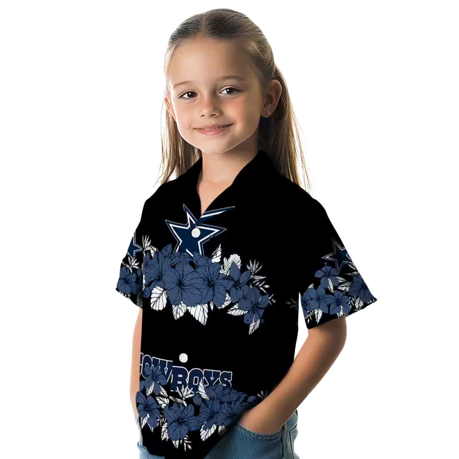 dallas cowboys hibiscus stripe blue black hawaiian shirt premium grade