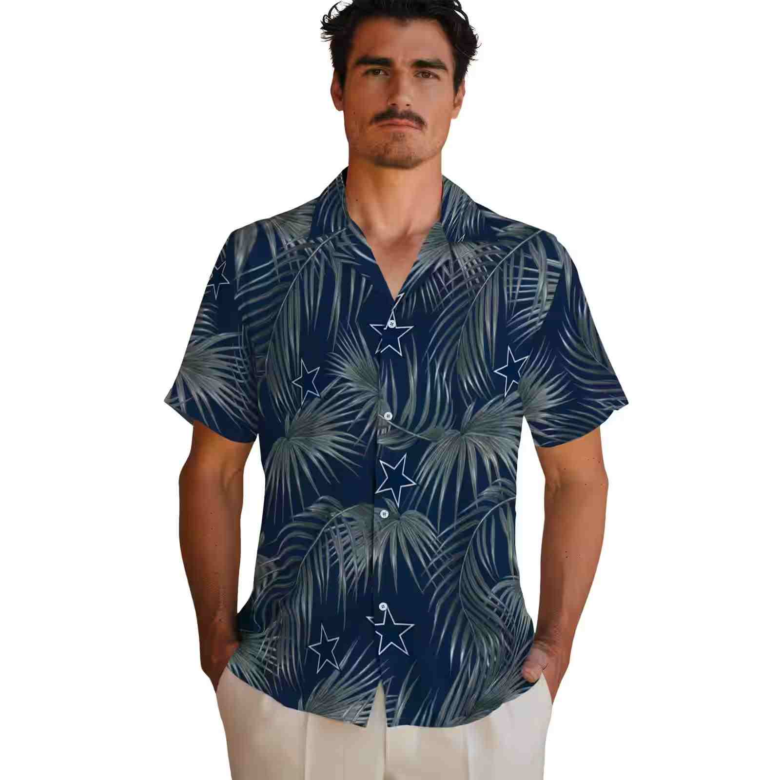 dallas cowboys leafy palms blue hawaiian shirt fashion forward