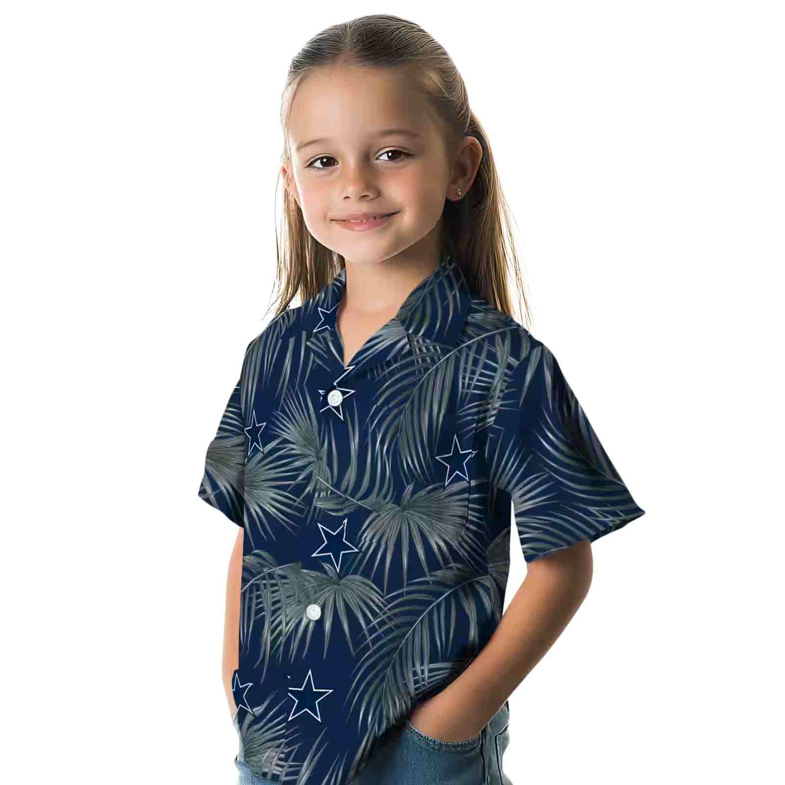 dallas cowboys leafy palms blue hawaiian shirt premium grade