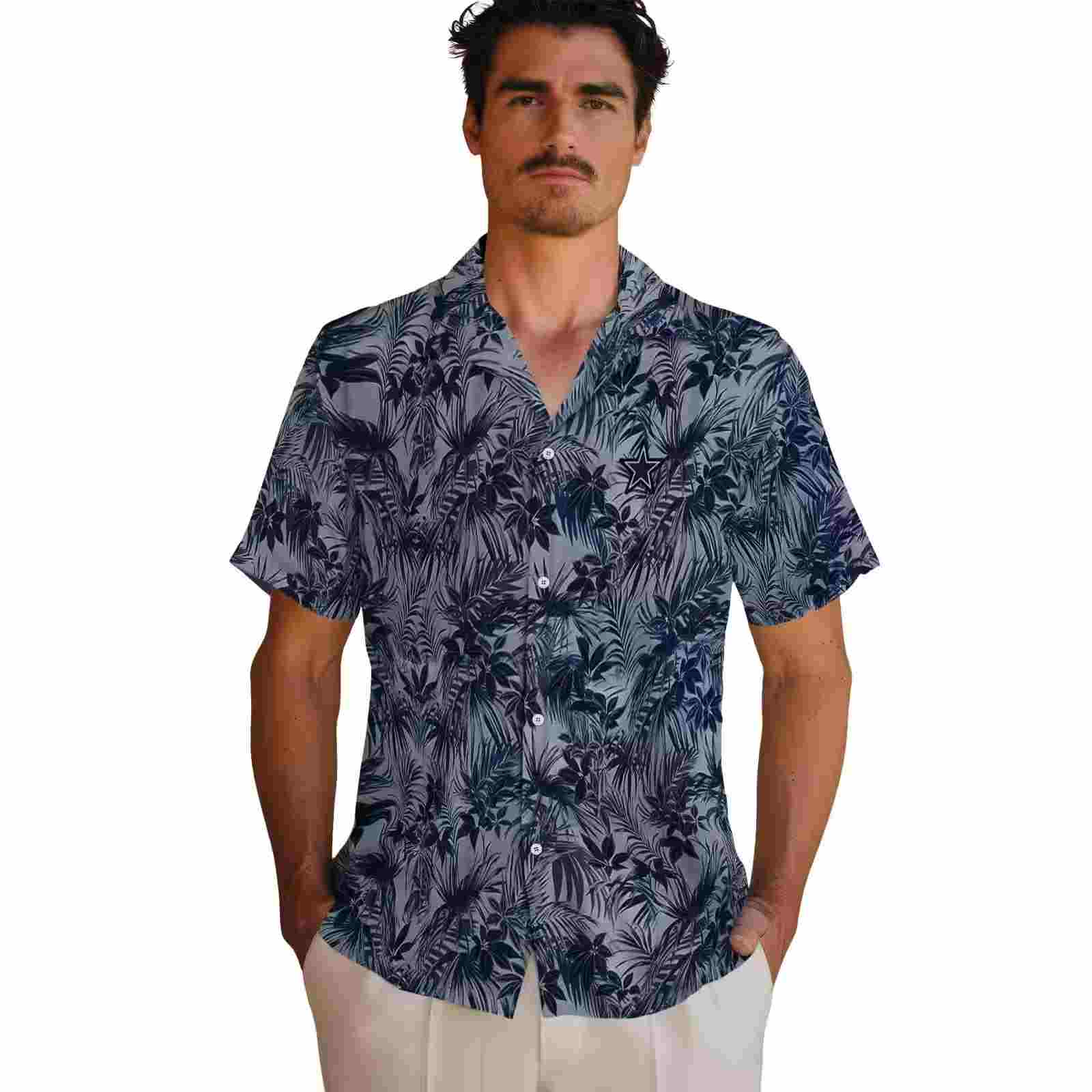 dallas cowboys leafy pattern blue hawaiian shirt fashion forward