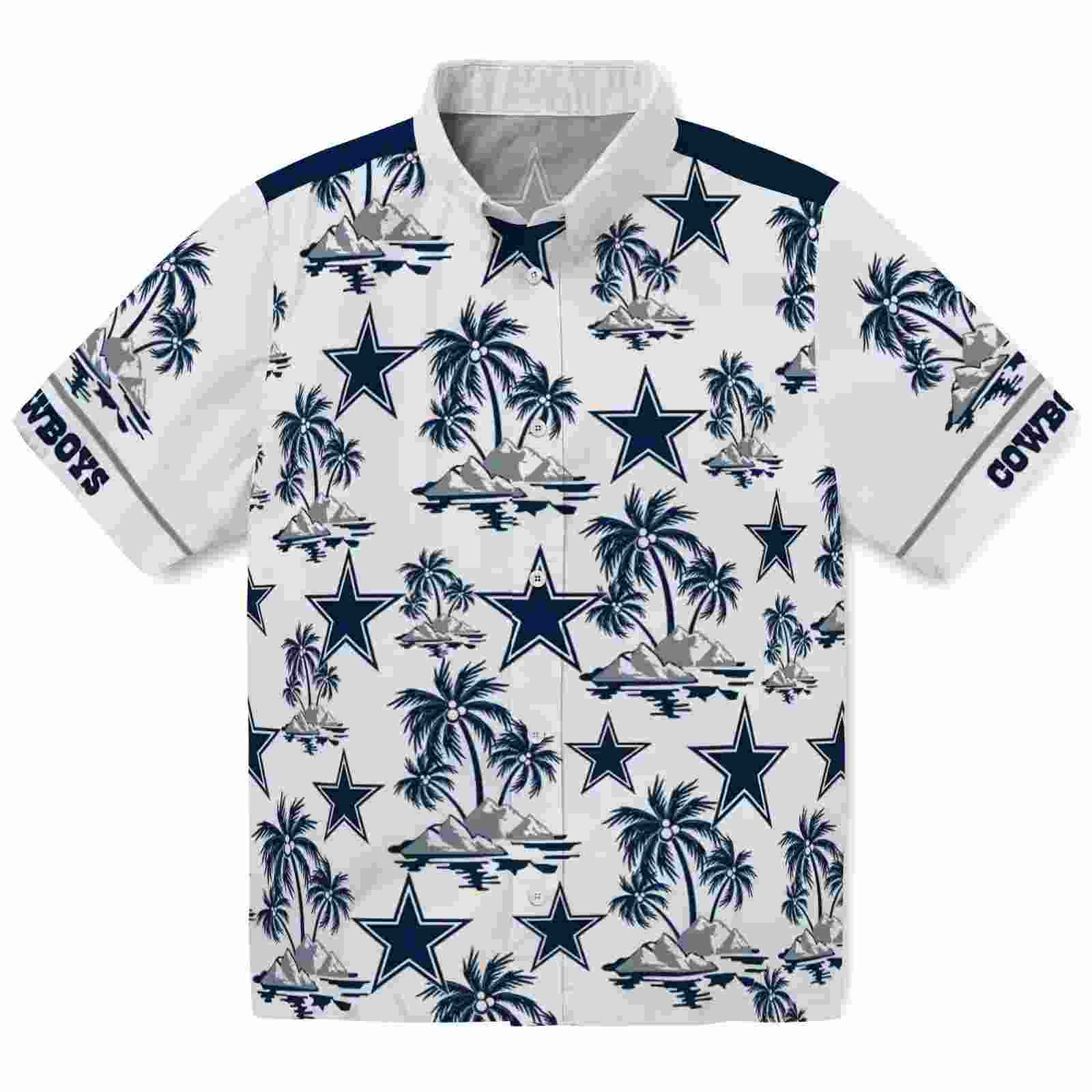 Dallas Cowboys Palm Island Print Blue White Hawaiian Shirt