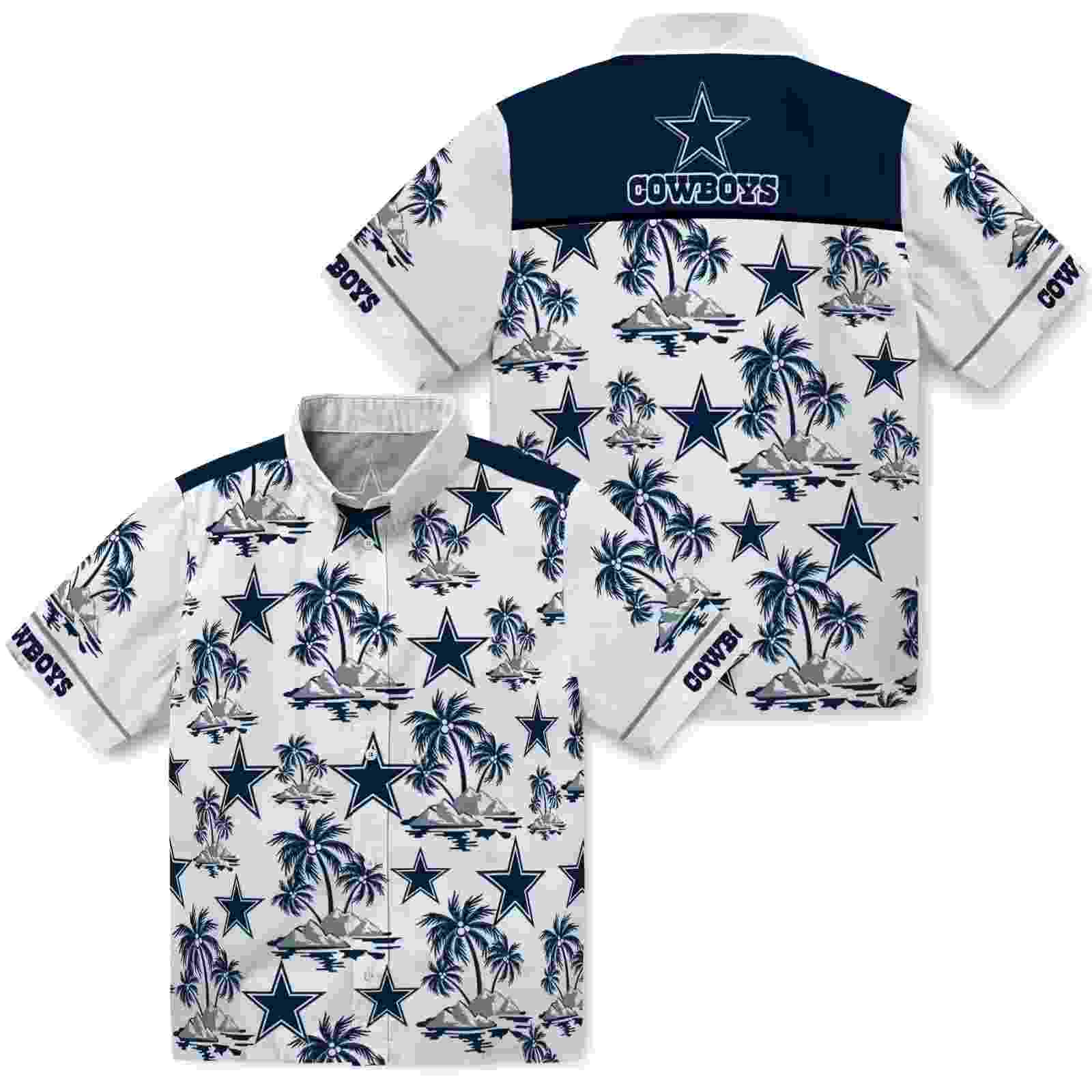 dallas cowboys palm island print blue white hawaiian shirt high quality