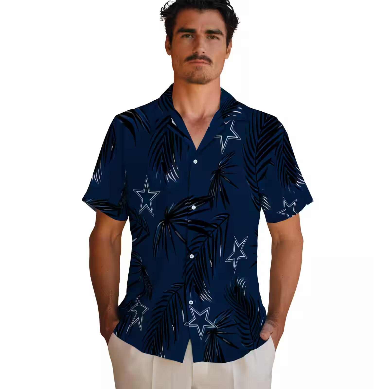 dallas cowboys palm leaf blue hawaiian shirt fashion forward