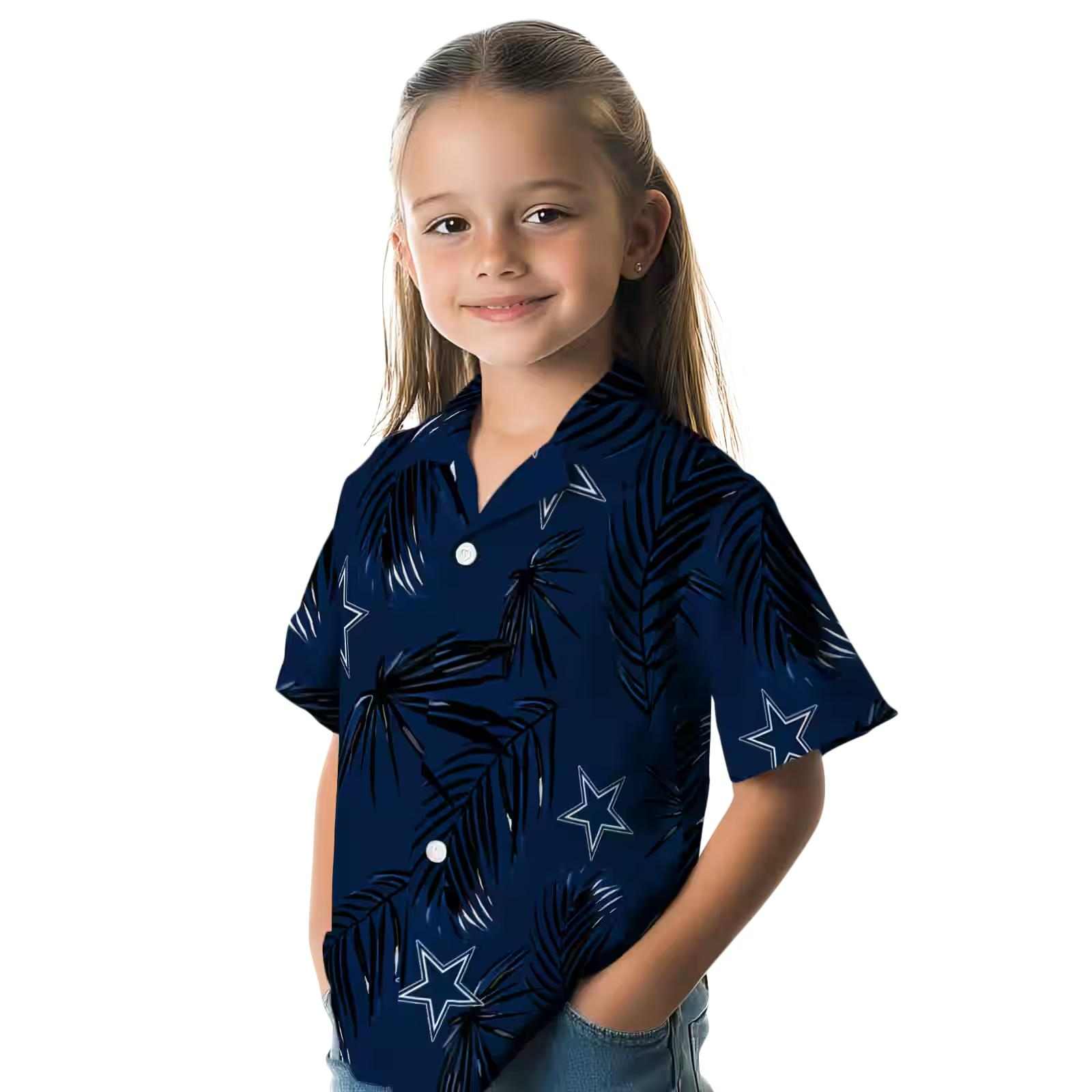 dallas cowboys palm leaf blue hawaiian shirt premium grade