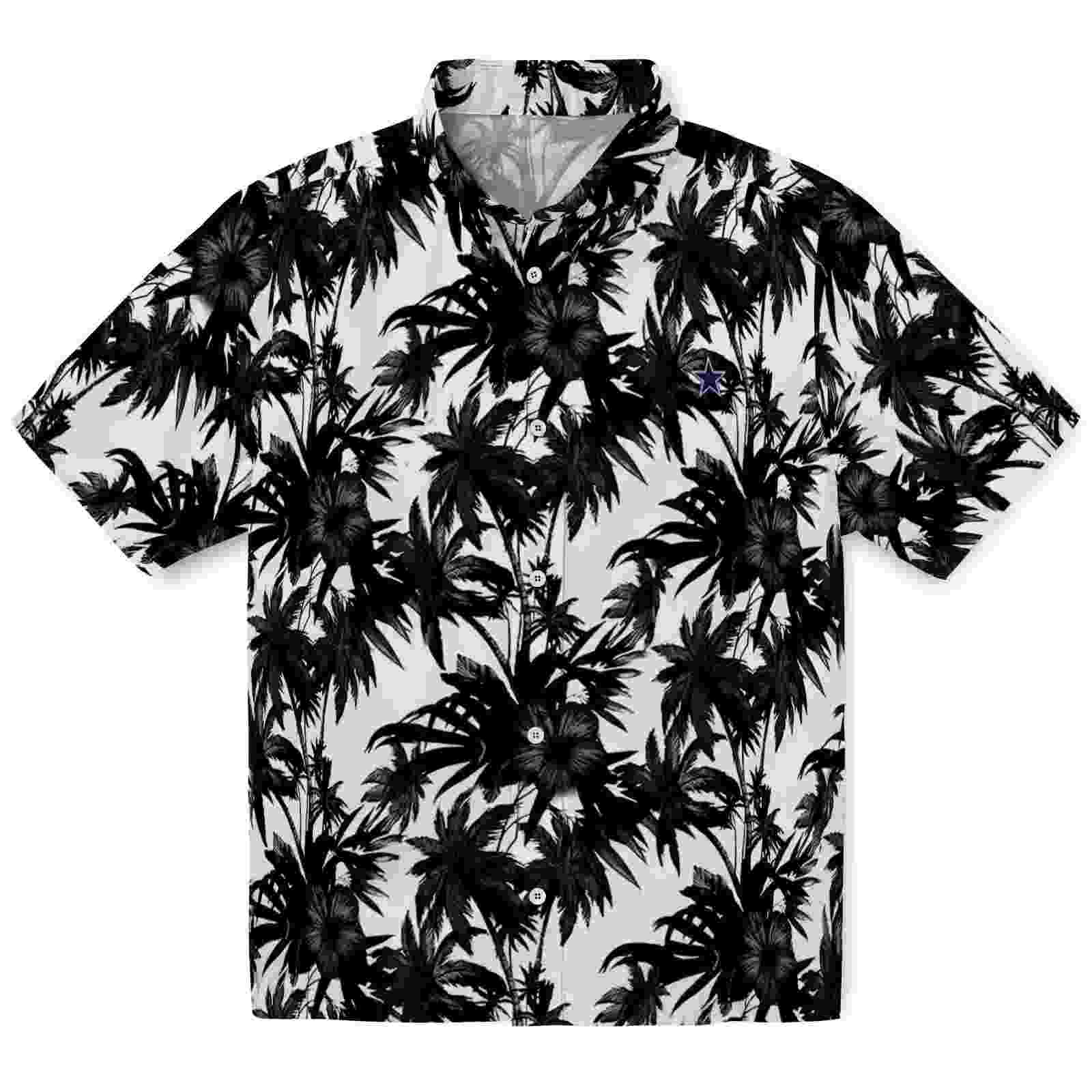 Dallas Cowboys Palm Motifs Black White Hawaiian Shirt