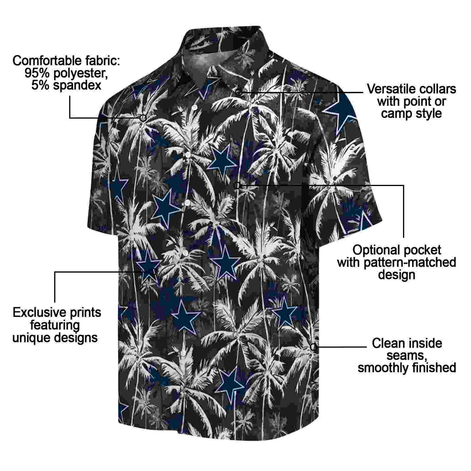 dallas cowboys palm pattern blue black hawaiian shirt new arrival