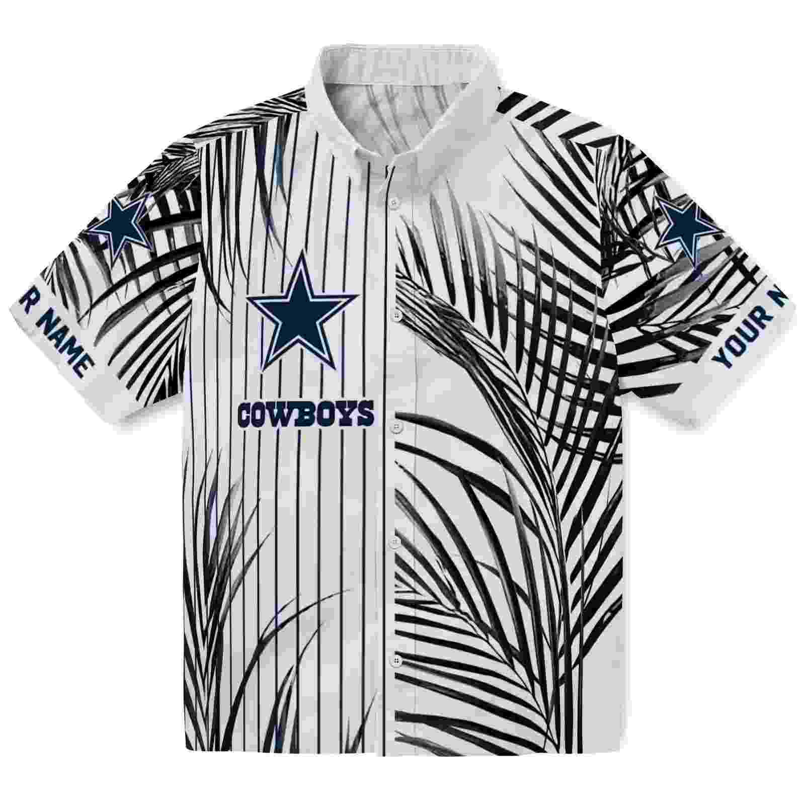 Dallas Cowboys Palm Stripes Blue Black White Hawaiian Shirt