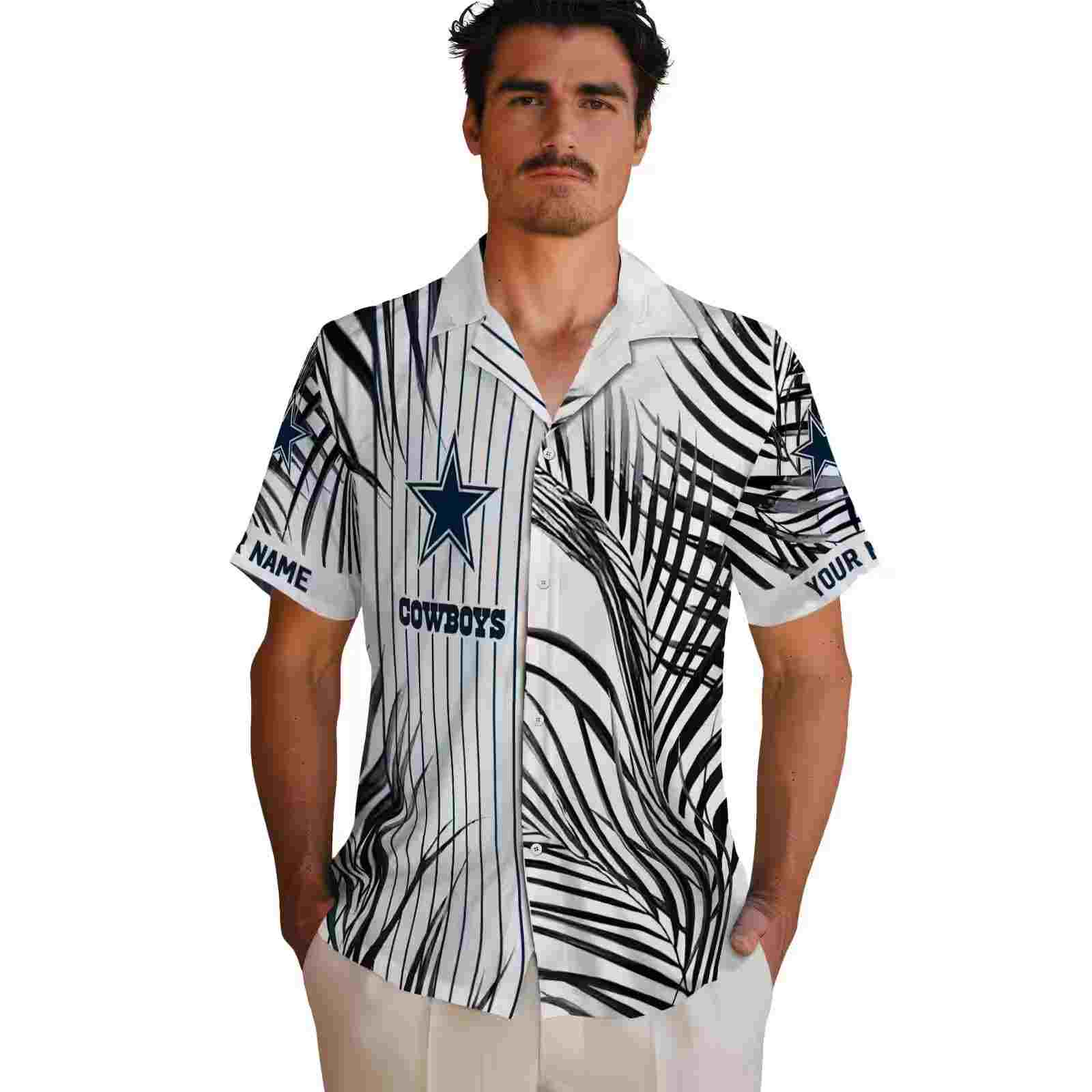 dallas cowboys palm stripes blue black white hawaiian shirt fashion forward