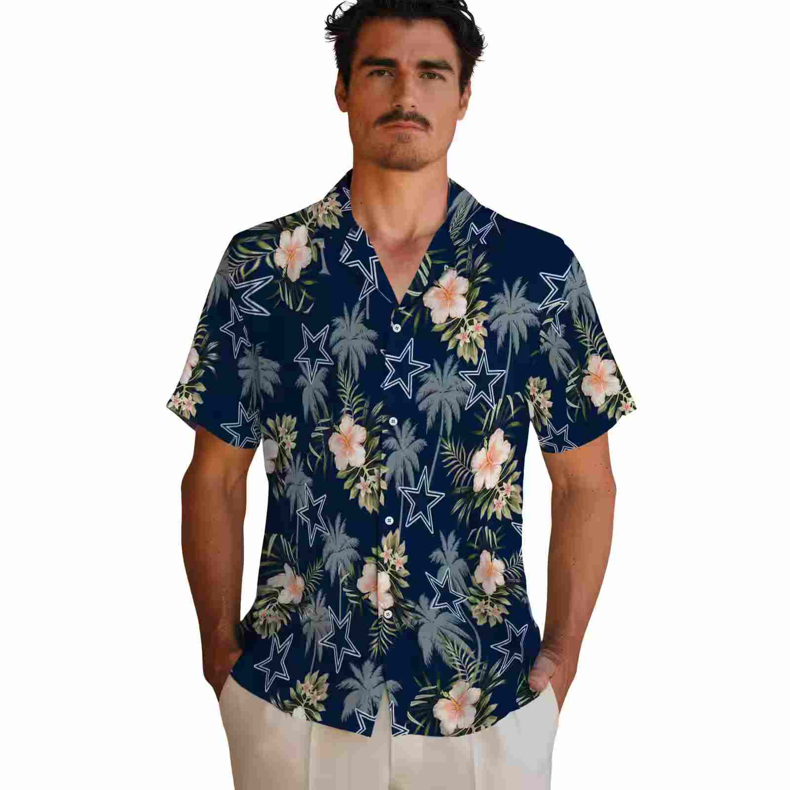 dallas cowboys palm tree flower blue hawaiian shirt fashion forward