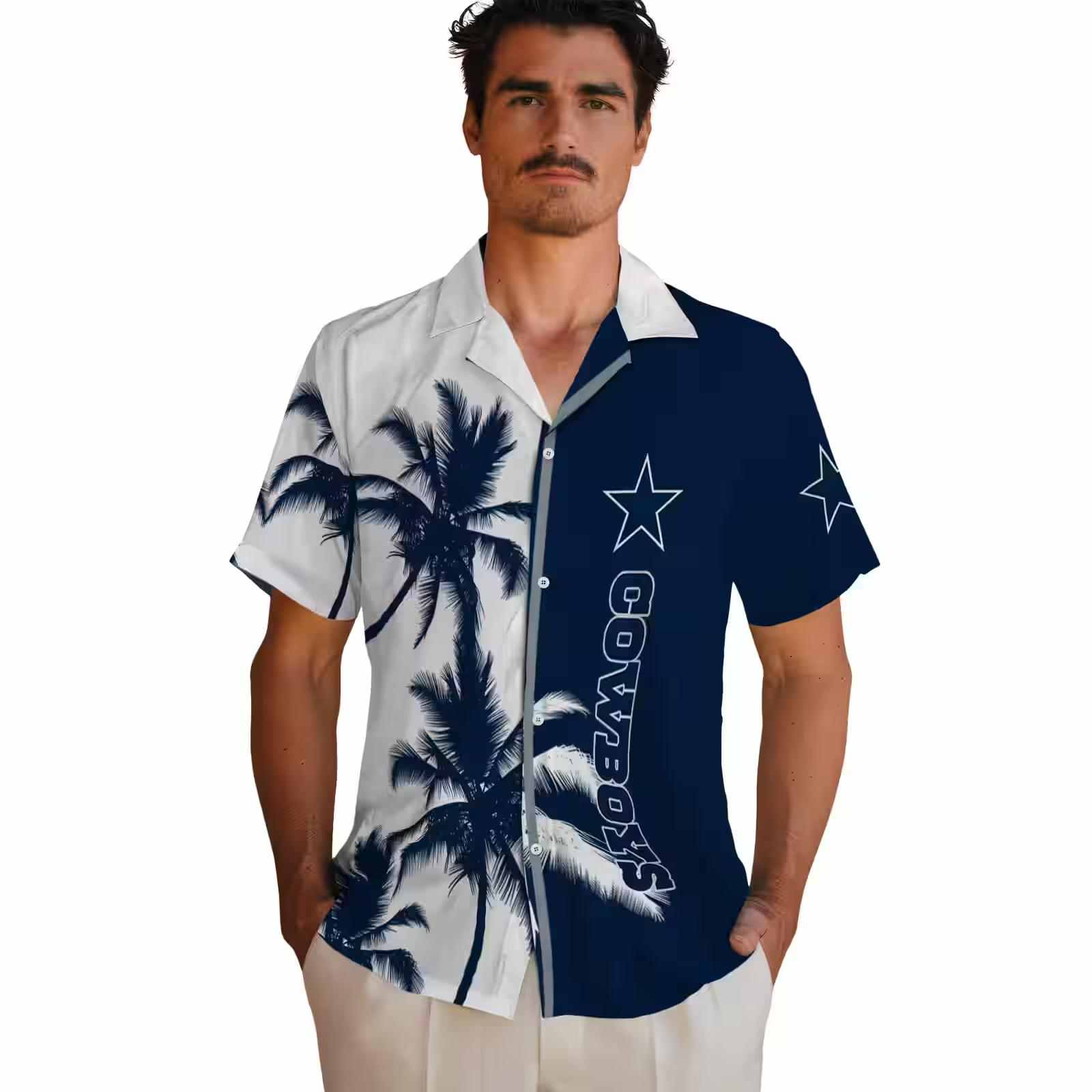 dallas cowboys palm trees blue white hawaiian shirt fashion forward