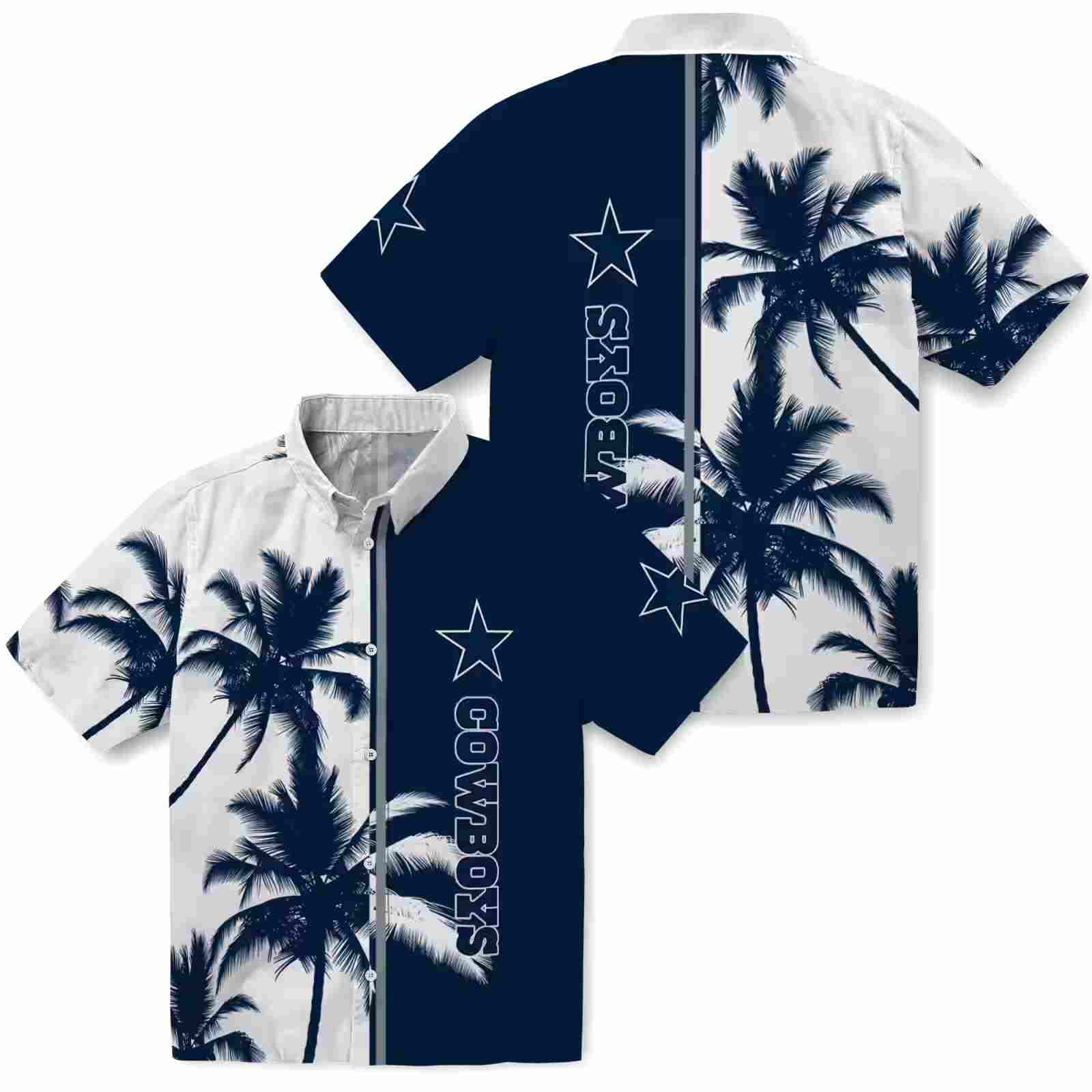 dallas cowboys palm trees blue white hawaiian shirt high quality