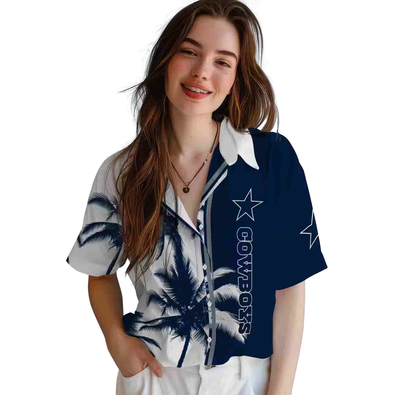 dallas cowboys palm trees blue white hawaiian shirt latest model