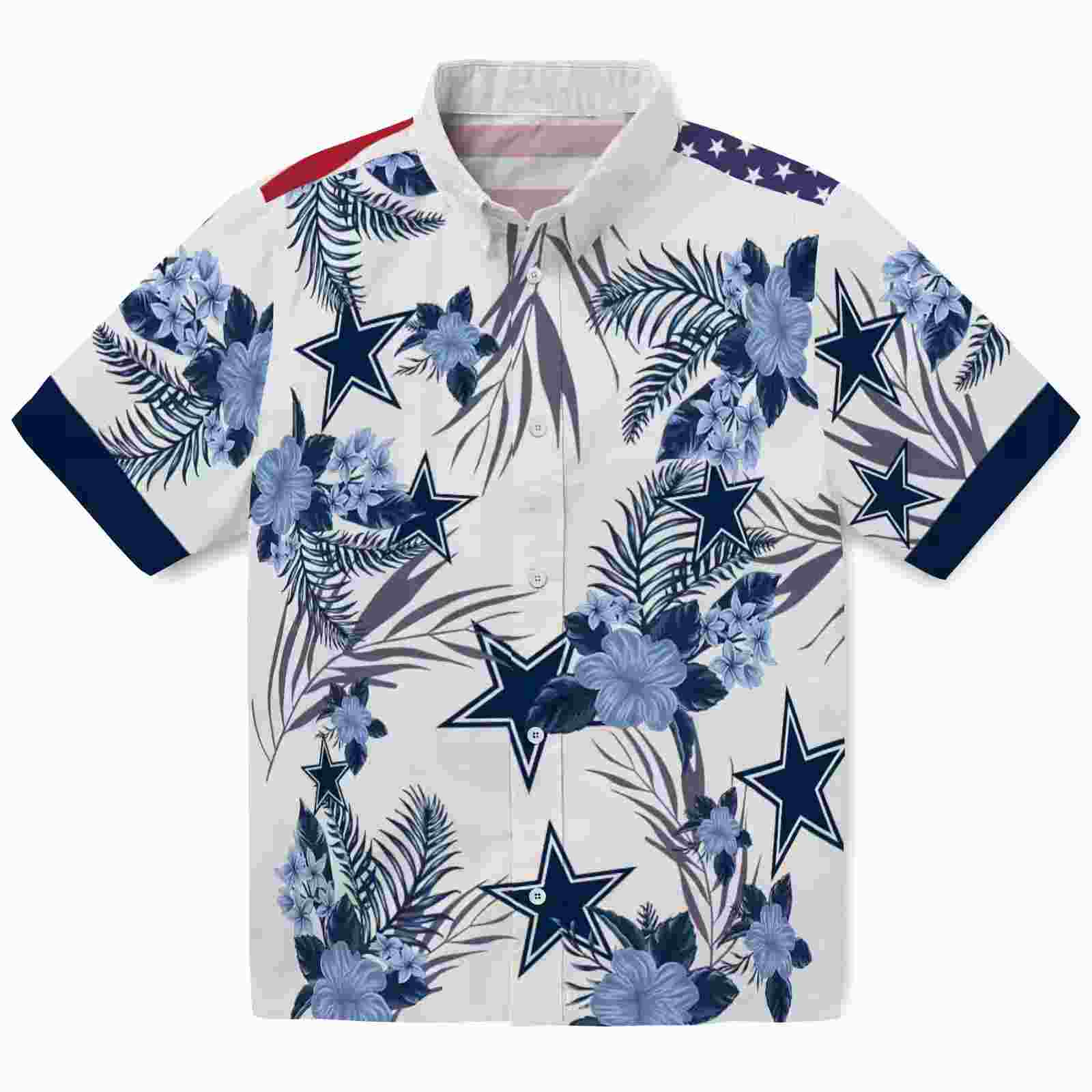 Dallas Cowboys Patriotic Hibiscus Design Blue White Hawaiian Shirt