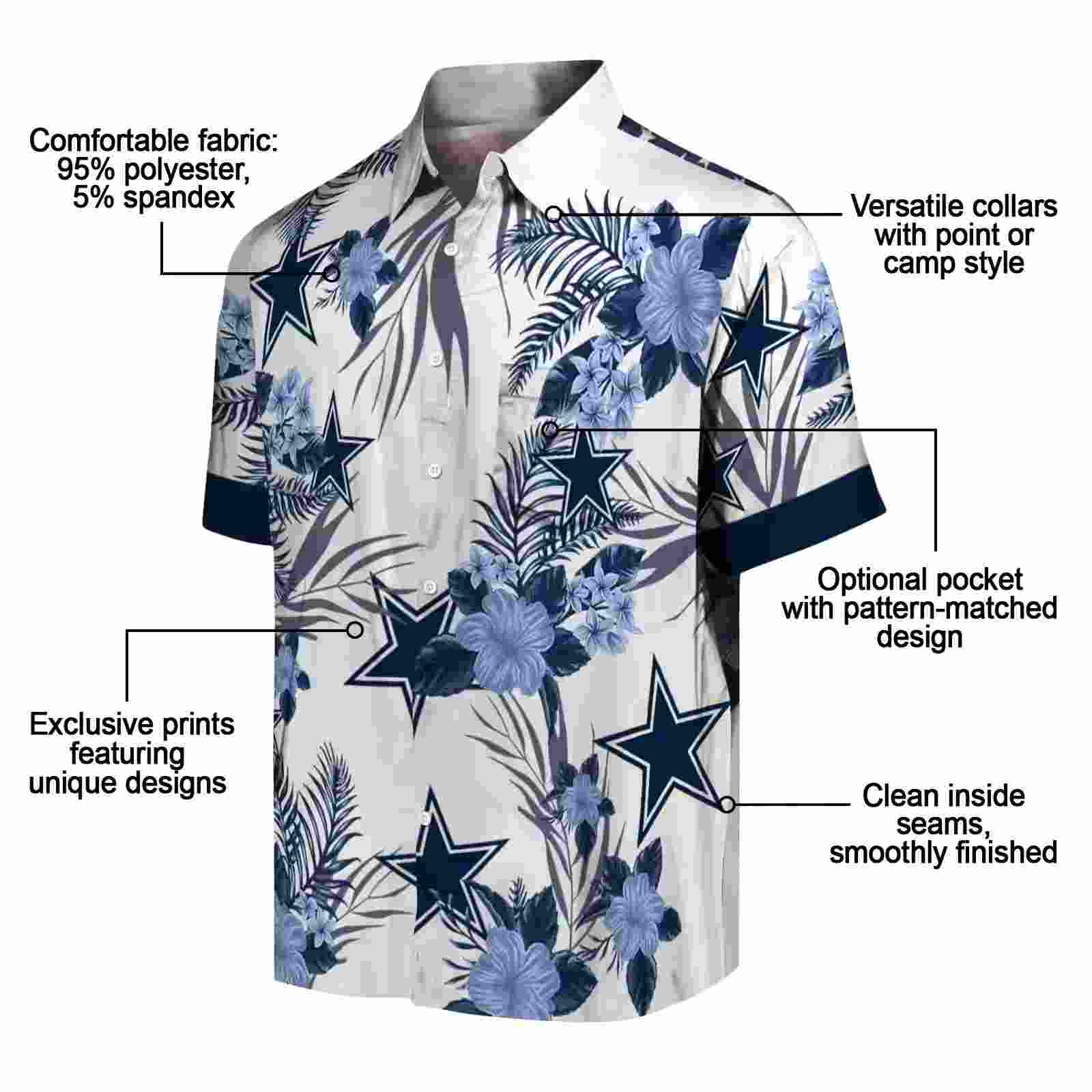 dallas cowboys patriotic hibiscus design blue white hawaiian shirt new arrival