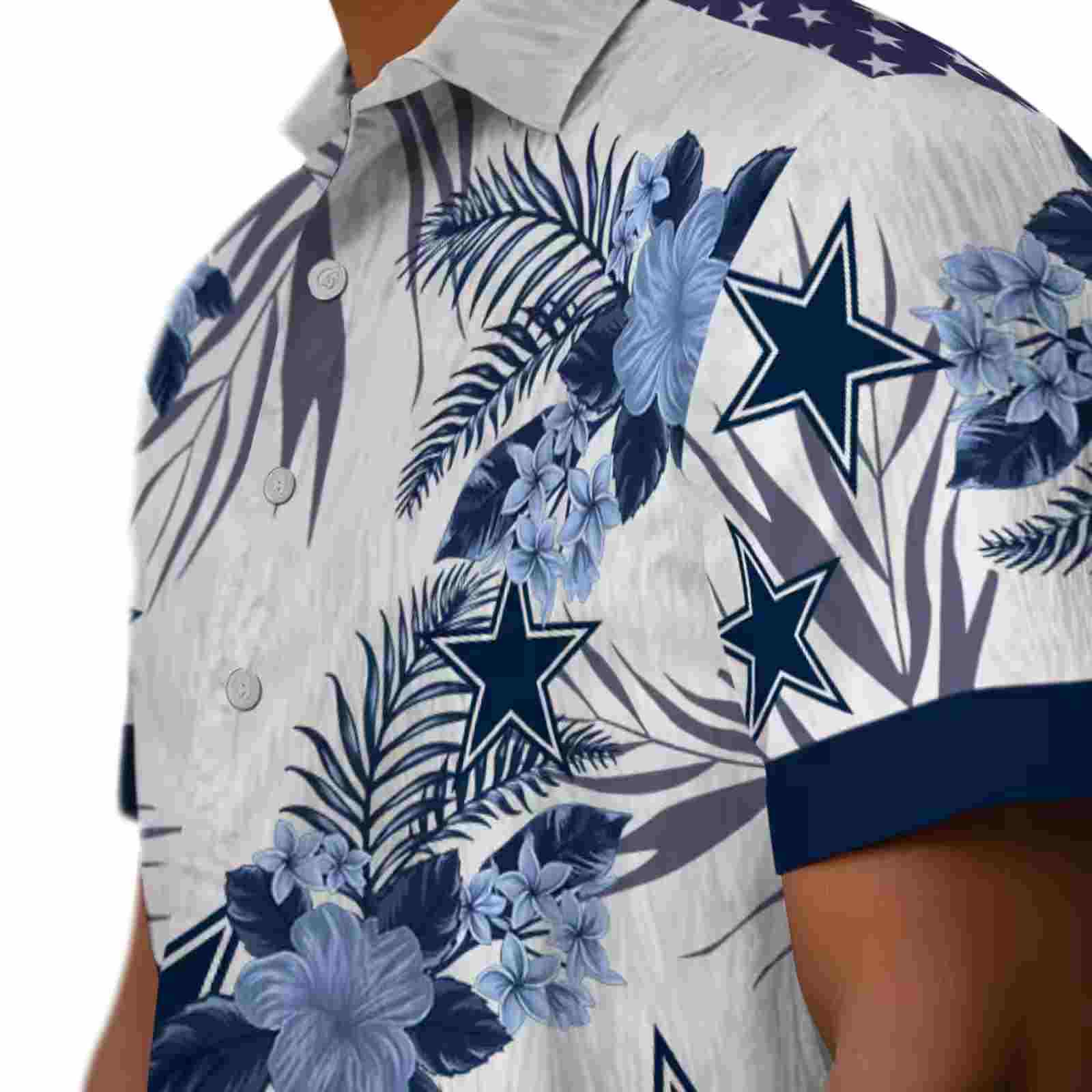 dallas cowboys patriotic hibiscus design blue white hawaiian shirt trendy