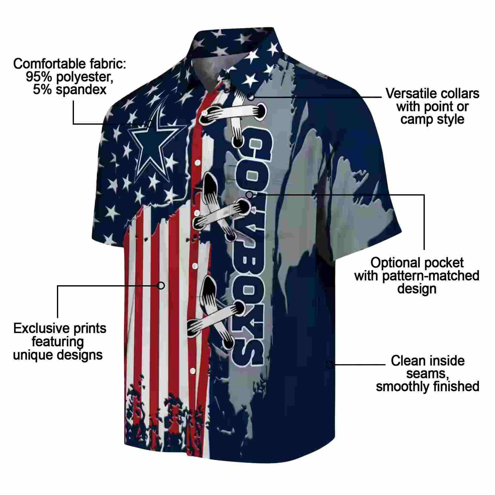 dallas cowboys stitched flag blue hawaiian shirt new arrival