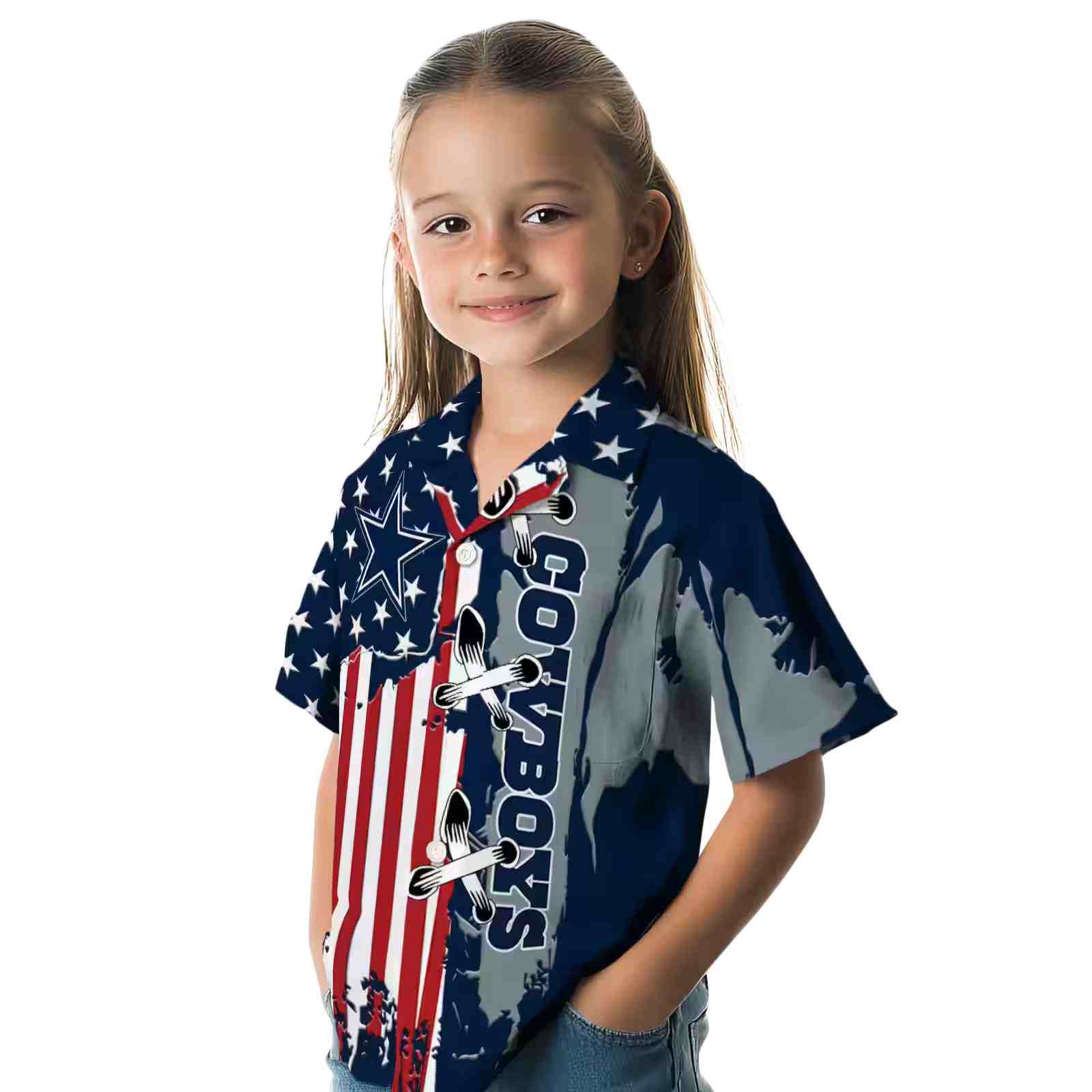 dallas cowboys stitched flag blue hawaiian shirt premium grade