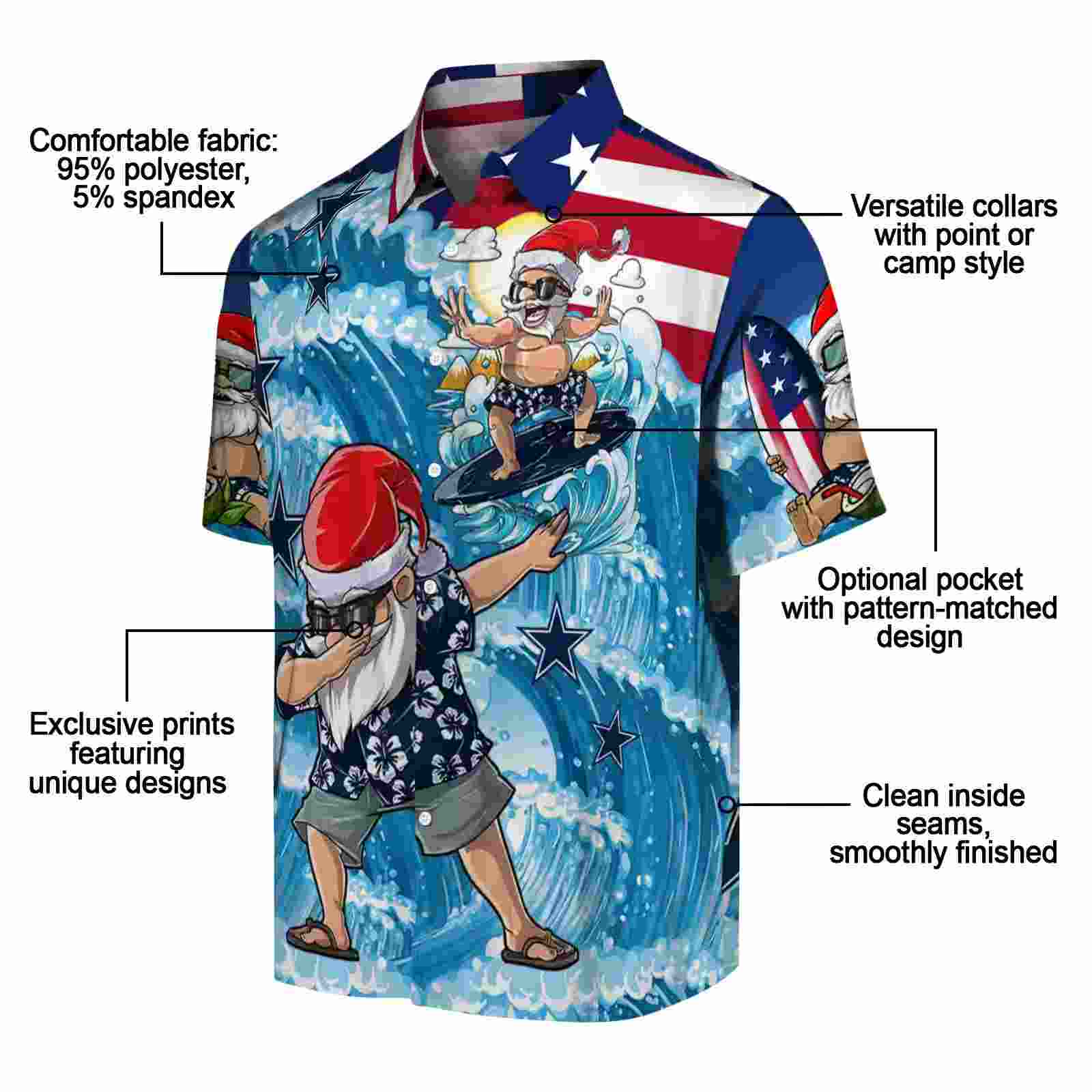 dallas cowboys surfing santa blue hawaiian shirt new arrival