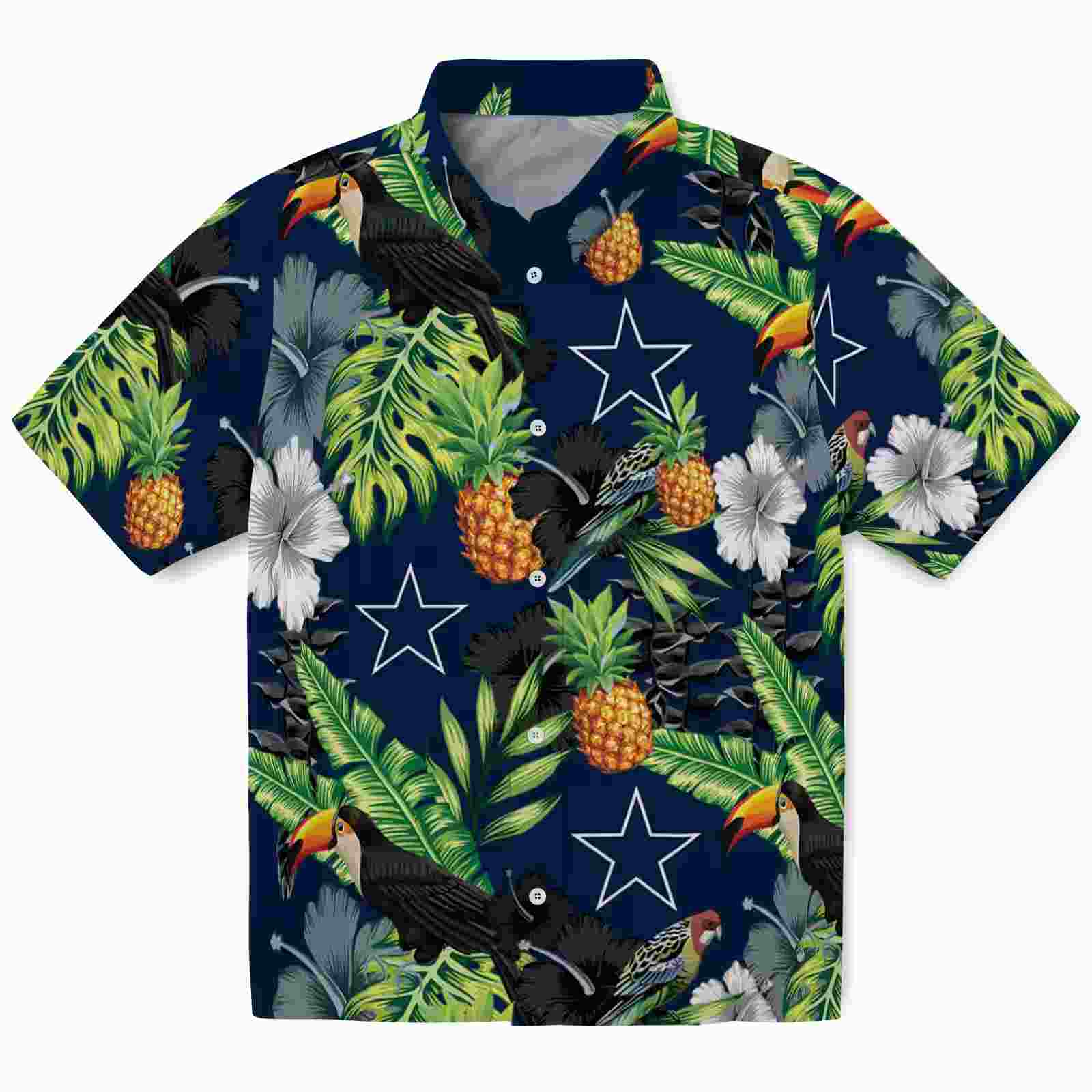 Dallas Cowboys Toucan Hibiscus Pineapple Blue Green Hawaiian Shirt