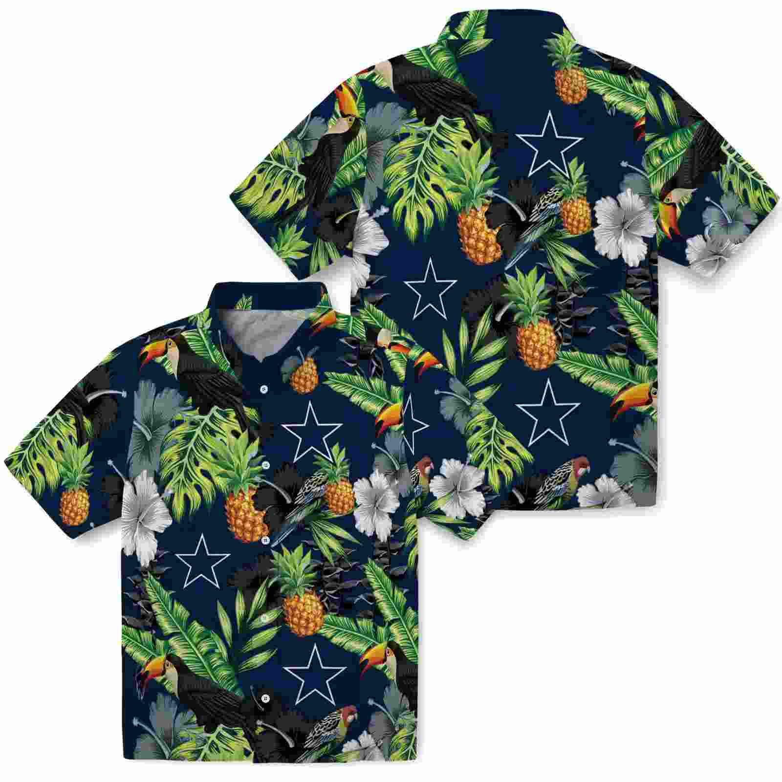 dallas cowboys toucan hibiscus pineapple blue green hawaiian shirt high quality