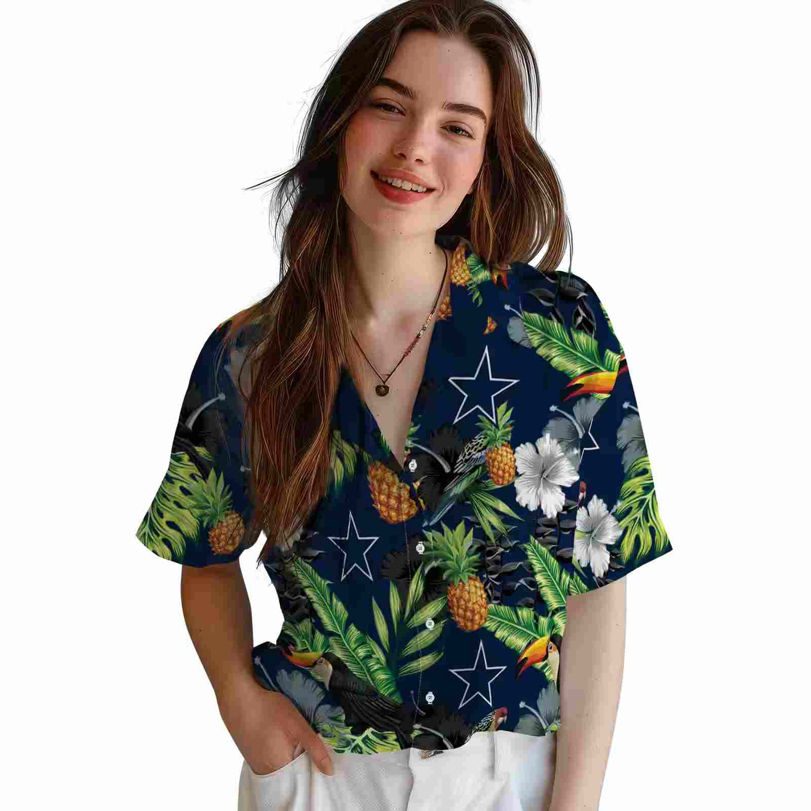 dallas cowboys toucan hibiscus pineapple blue green hawaiian shirt latest model