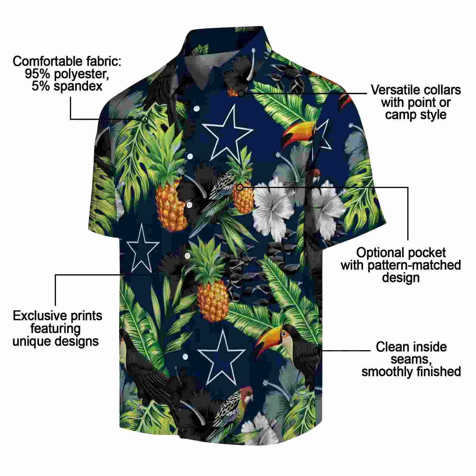 dallas cowboys toucan hibiscus pineapple blue green hawaiian shirt new arrival