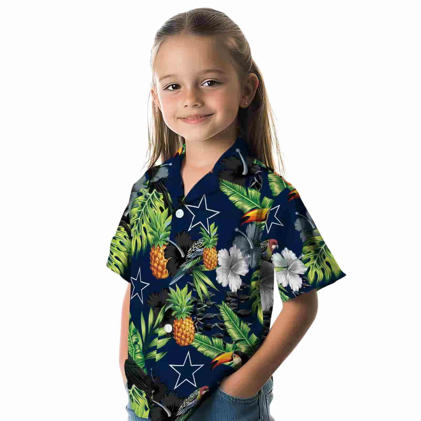 dallas cowboys toucan hibiscus pineapple blue green hawaiian shirt premium grade