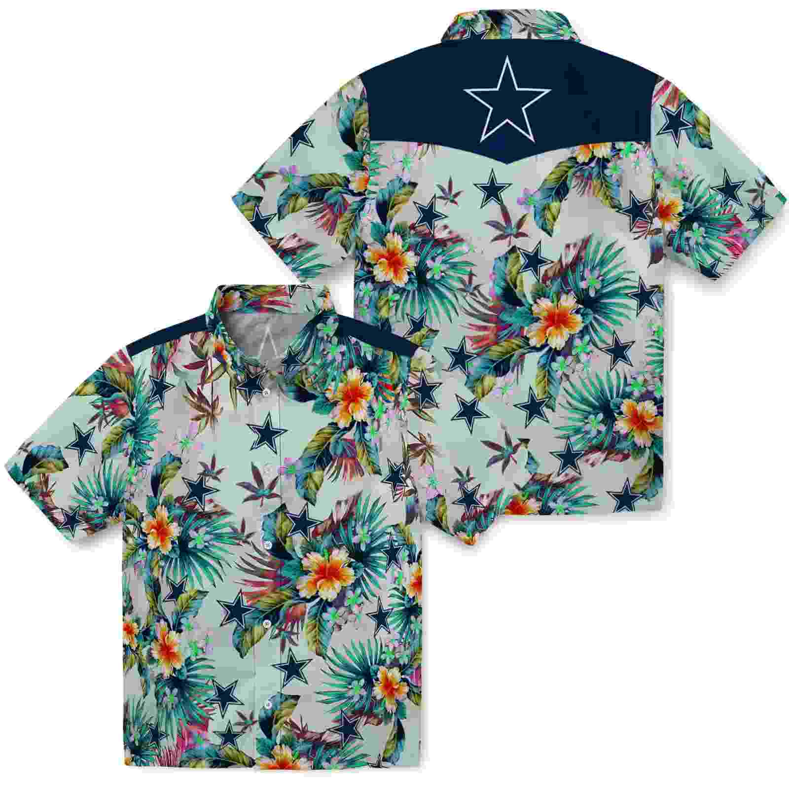 dallas cowboys tropical foliage green hawaiian shirt high quality