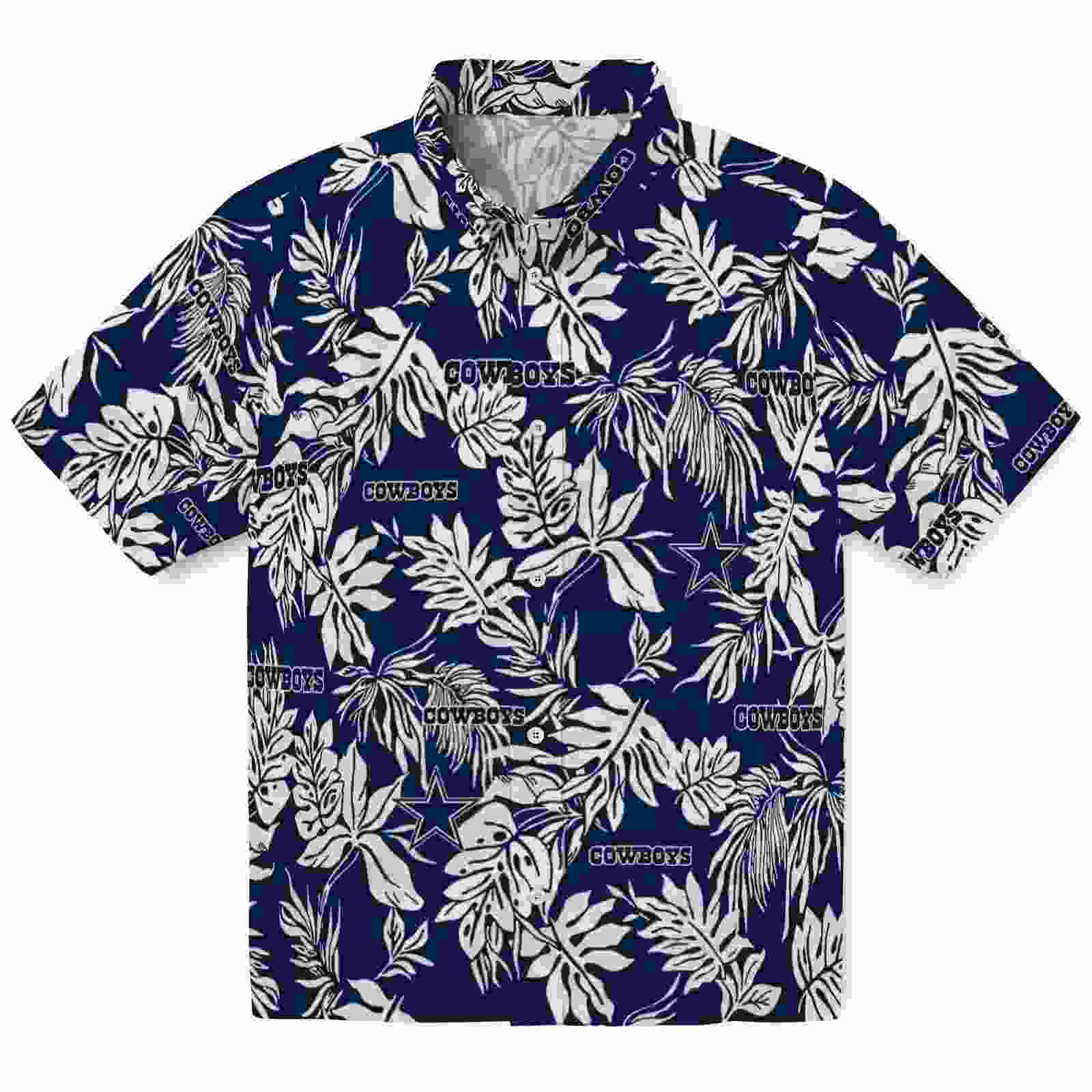 dallas cowboys tropical leaf blue white hawaiian shirt best selling