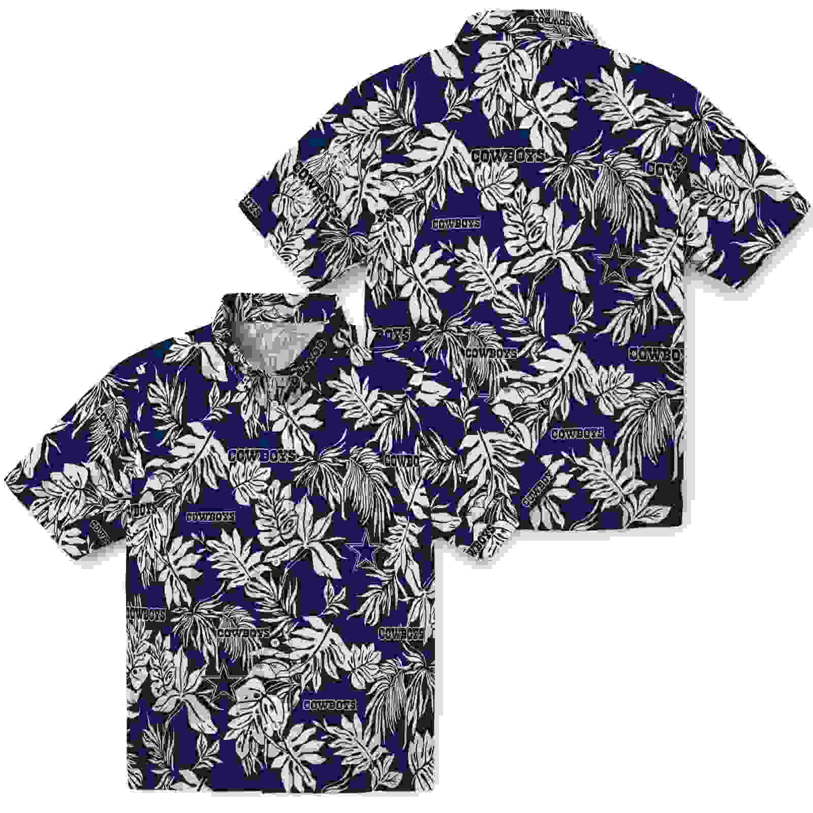 dallas cowboys tropical leaf blue white hawaiian shirt high quality