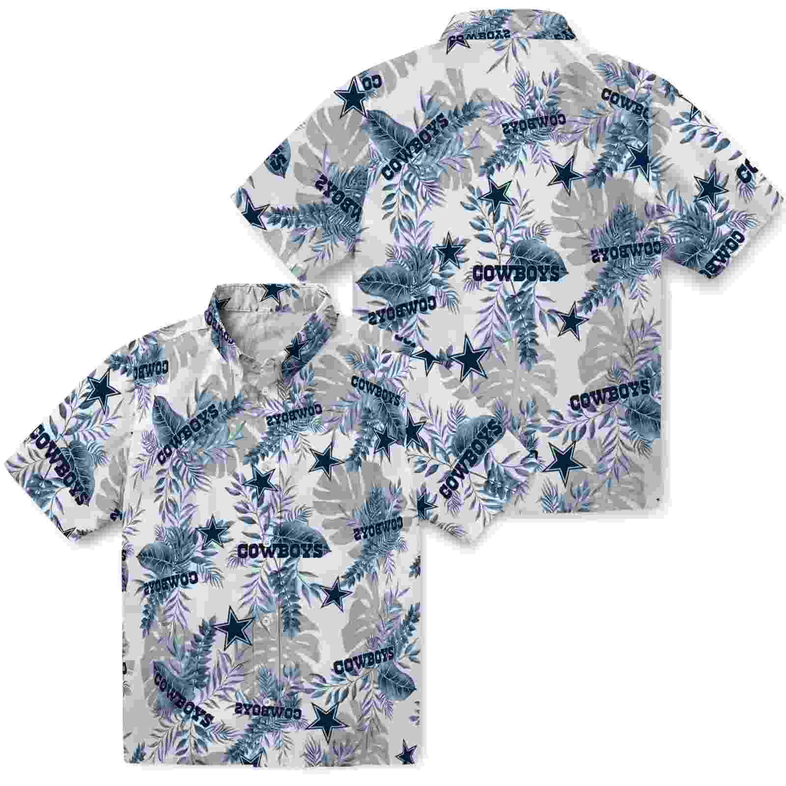 dallas cowboys tropical leaves blue white hawaiian shirt high quality